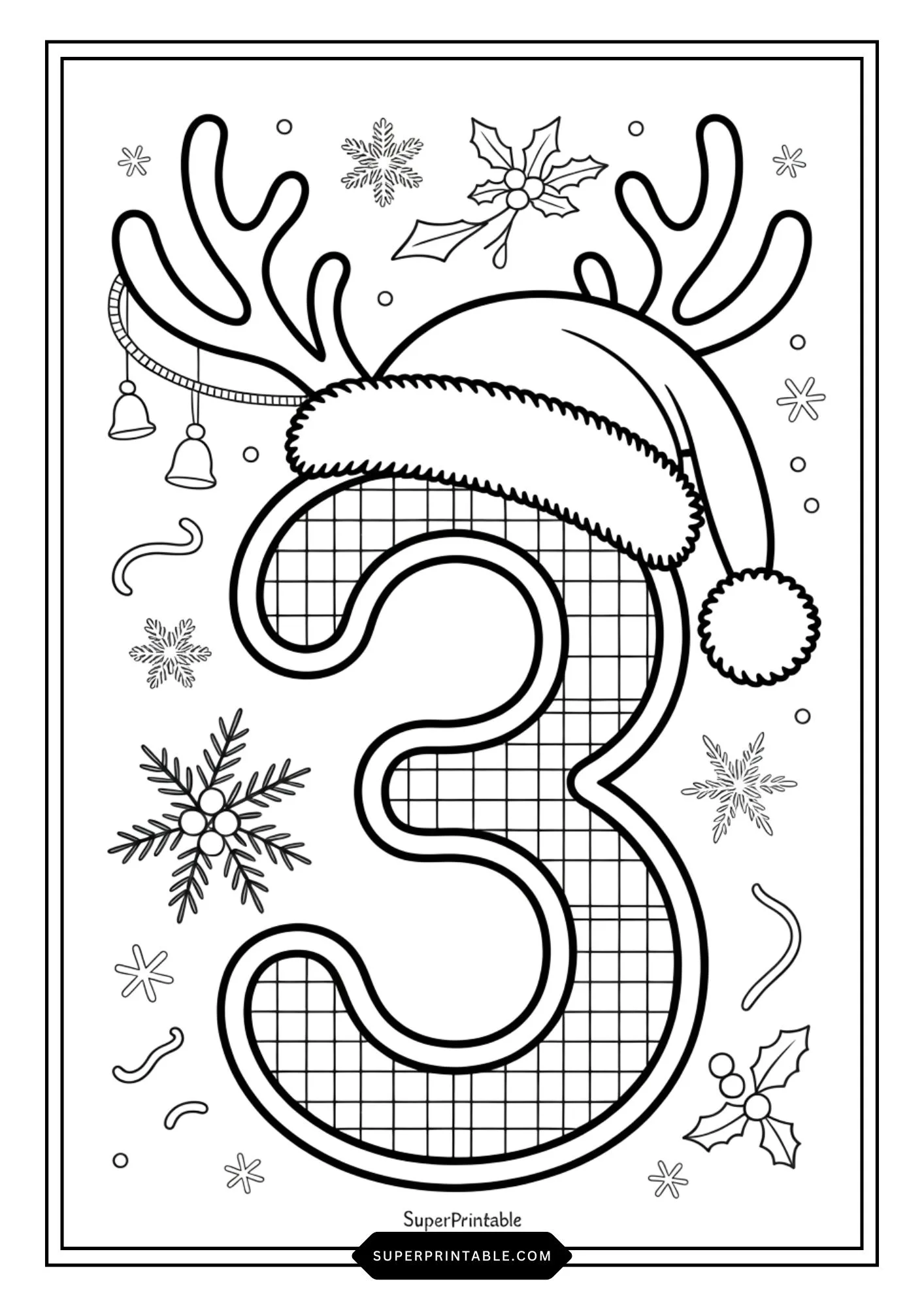Santa Reindeer Hat Numbers Coloring Pages 4