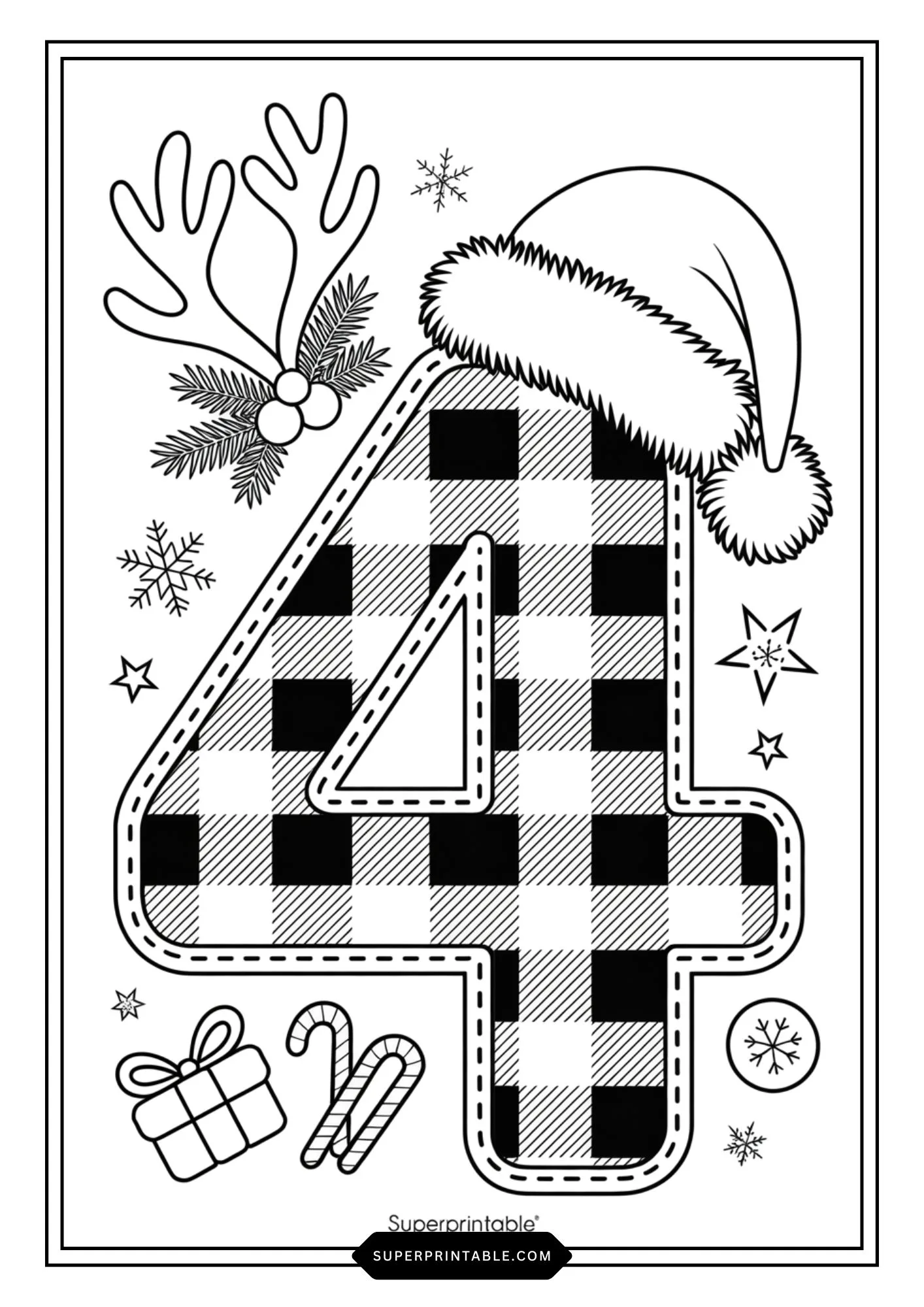 Santa Reindeer Hat Numbers Coloring Pages 5