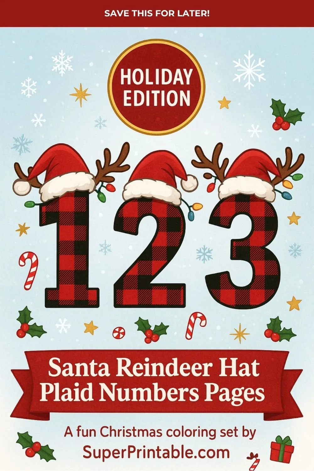 Santa Reindeer Hat Numbers Coloring Pages Pinterest Image