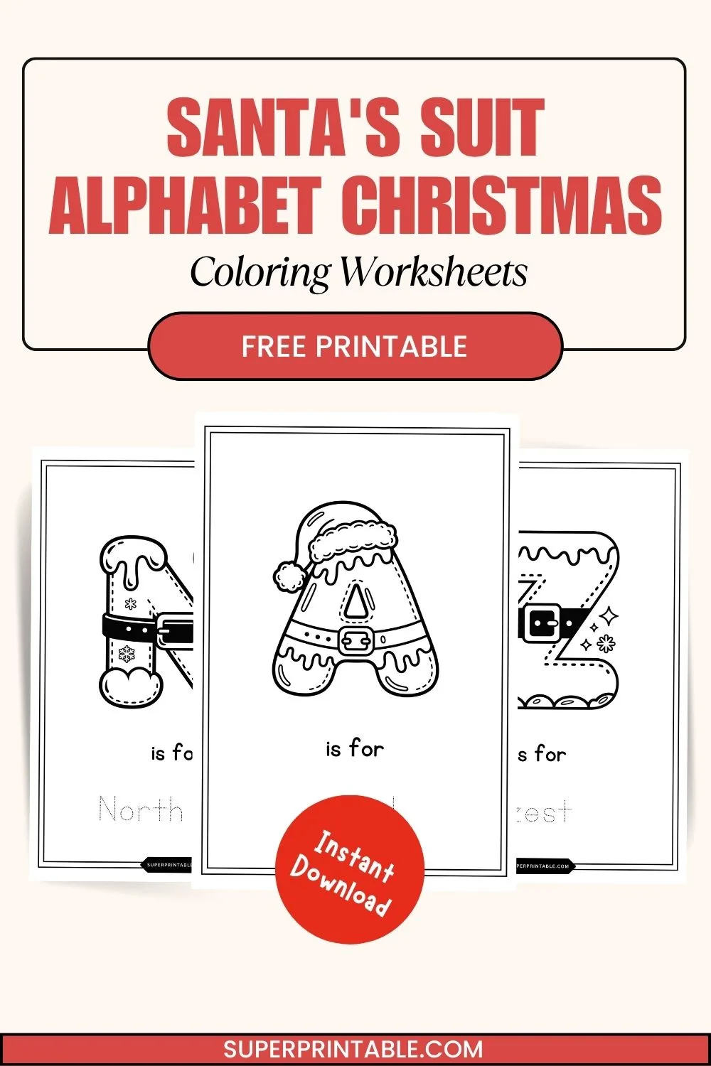 Santa's Suit Alphabet Christmas Coloring Worksheets Pinterest Image
