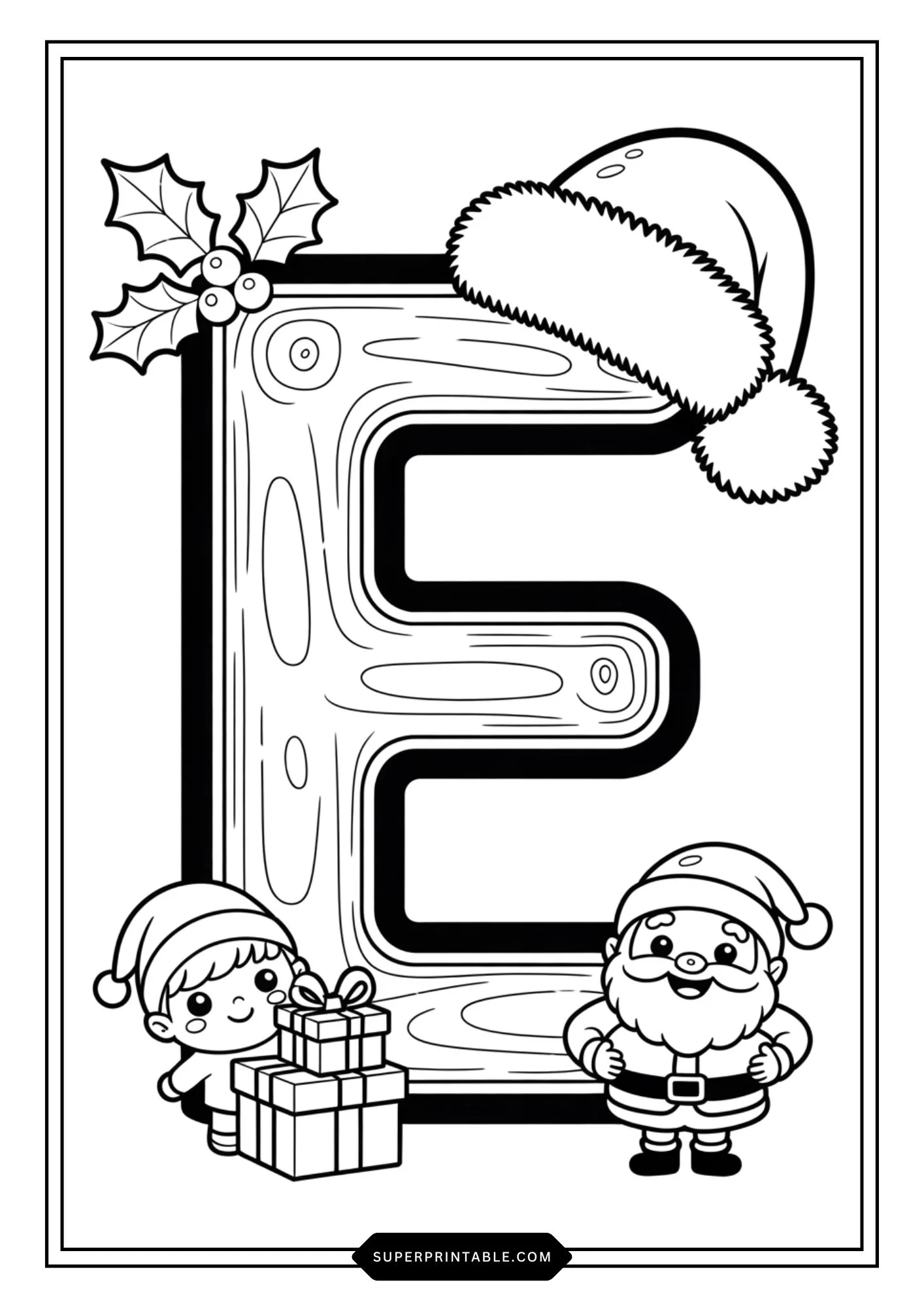 Santa’s Wooden Alphabet Christmas Coloring Edition 5