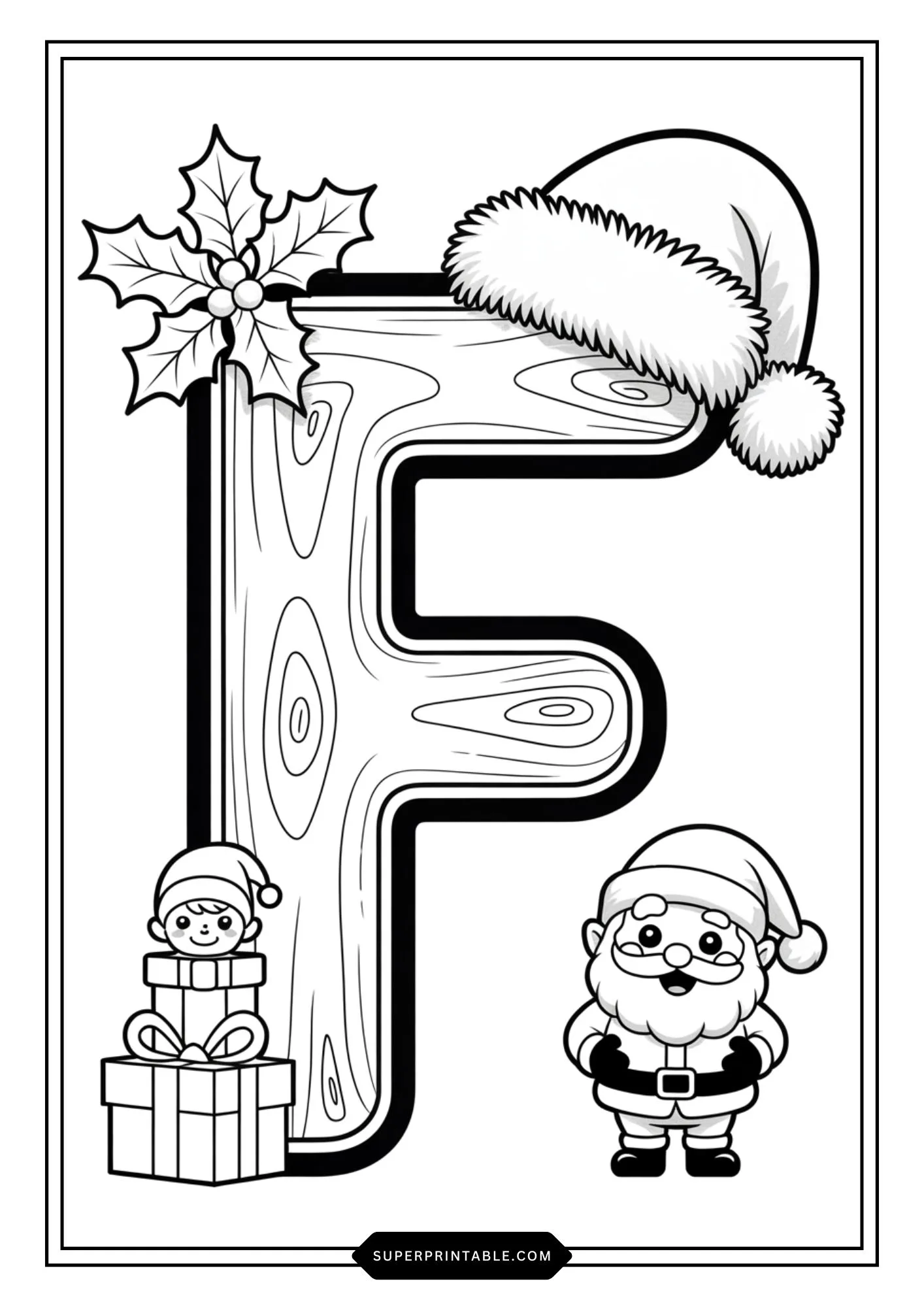 Santa’s Wooden Alphabet Christmas Coloring Edition 6