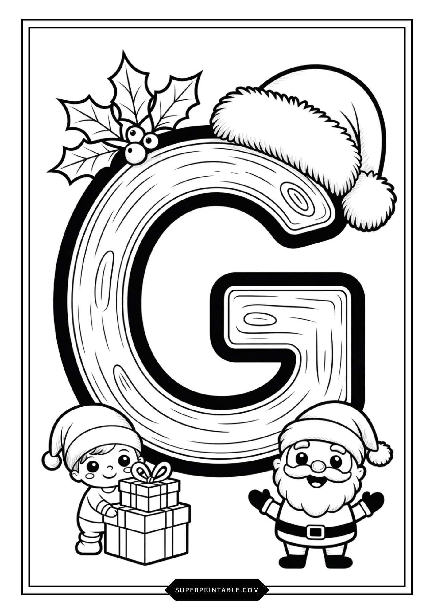 Santa’s Wooden Alphabet Christmas Coloring Edition 7