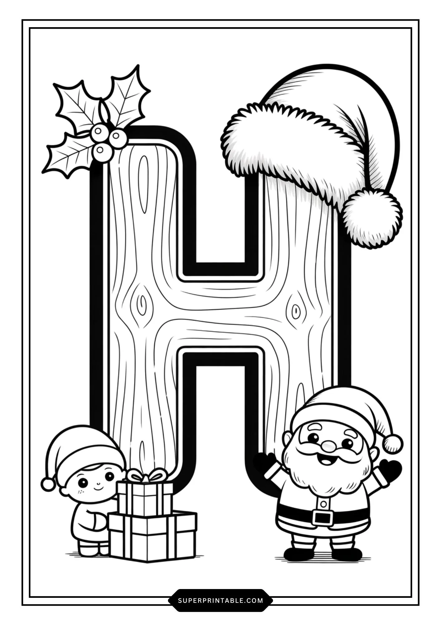Santa’s Wooden Alphabet Christmas Coloring Edition 8