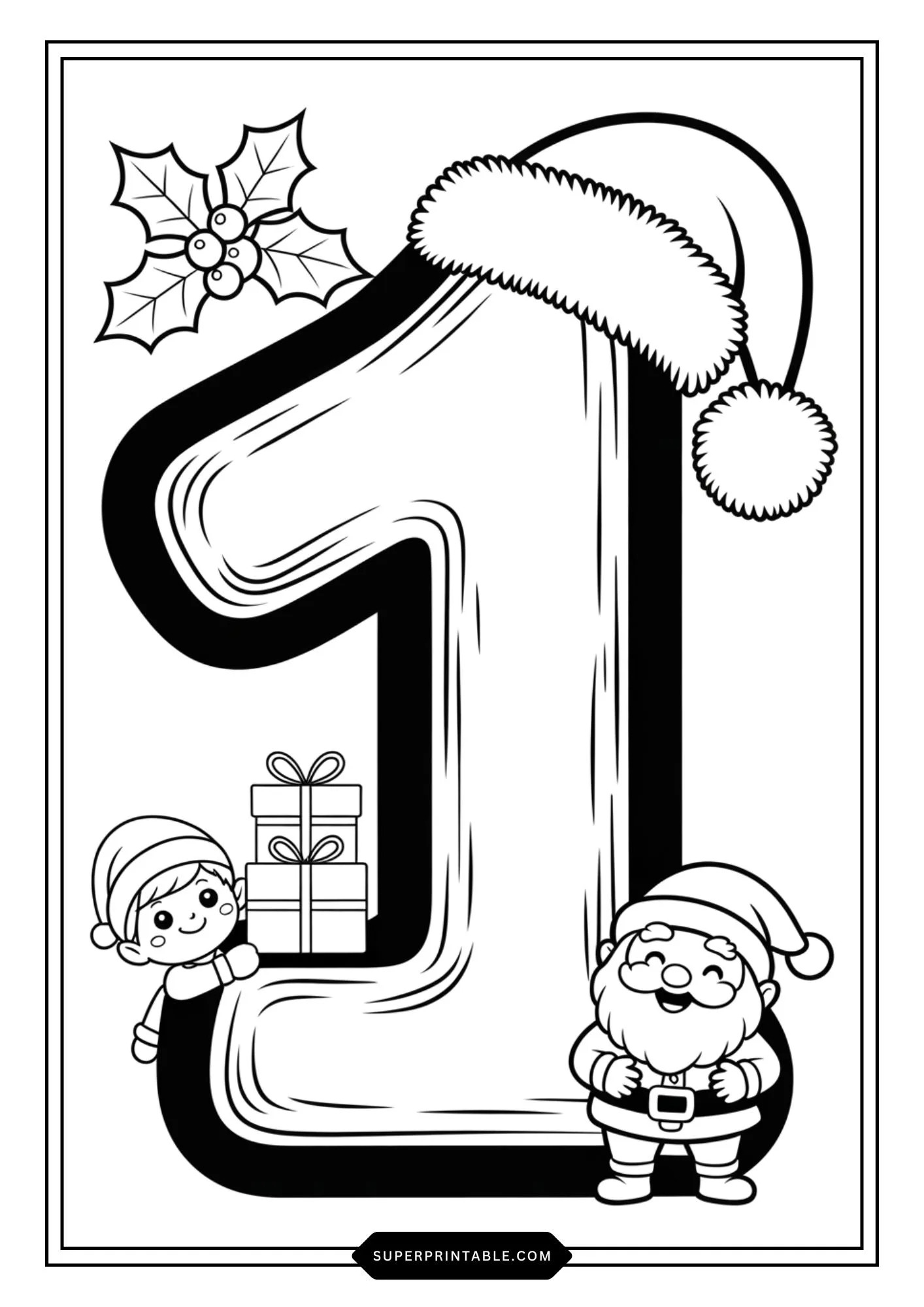 Santa’s Wooden Numbers Coloring Pages 2