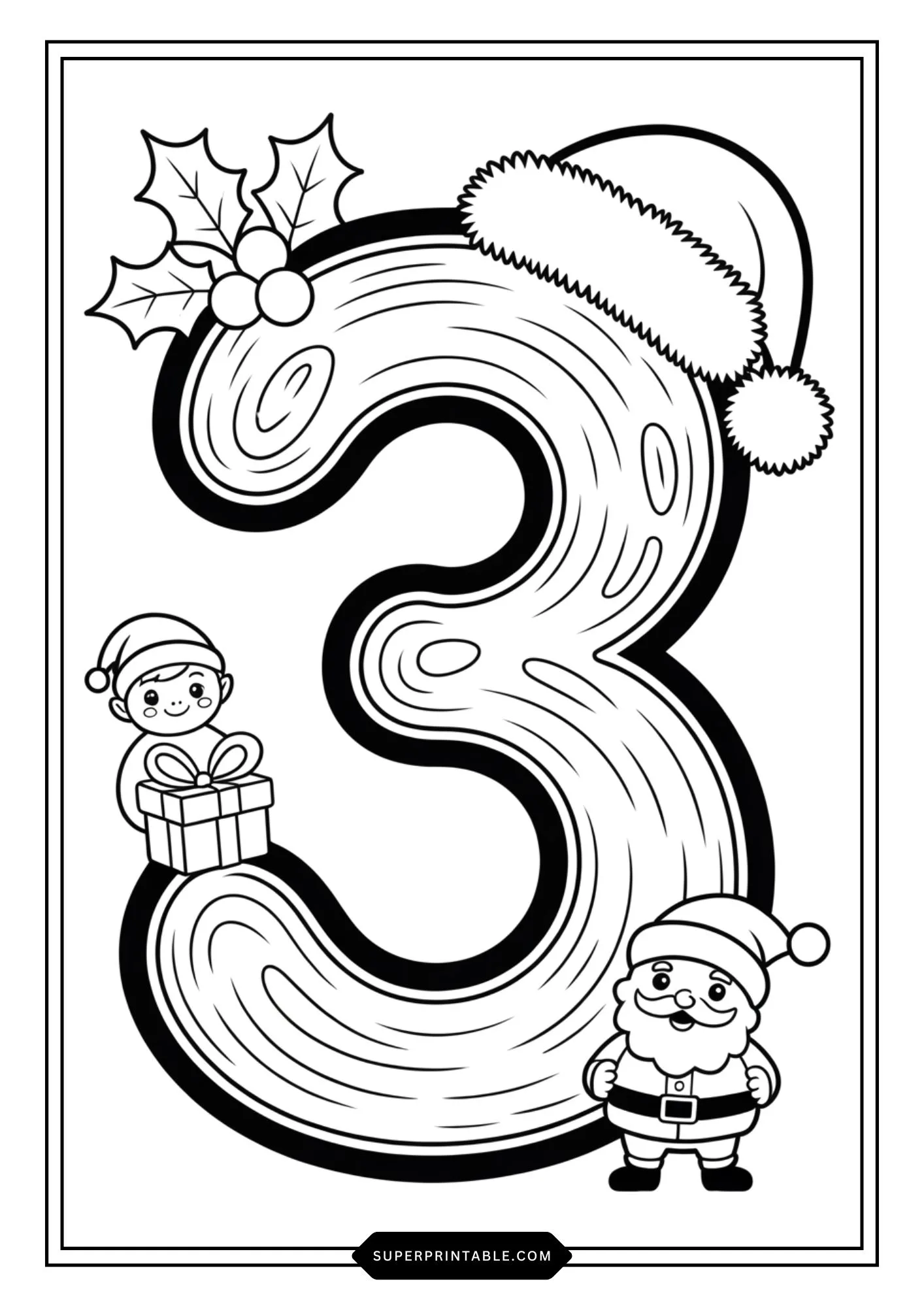 Santa’s Wooden Numbers Coloring Pages 4