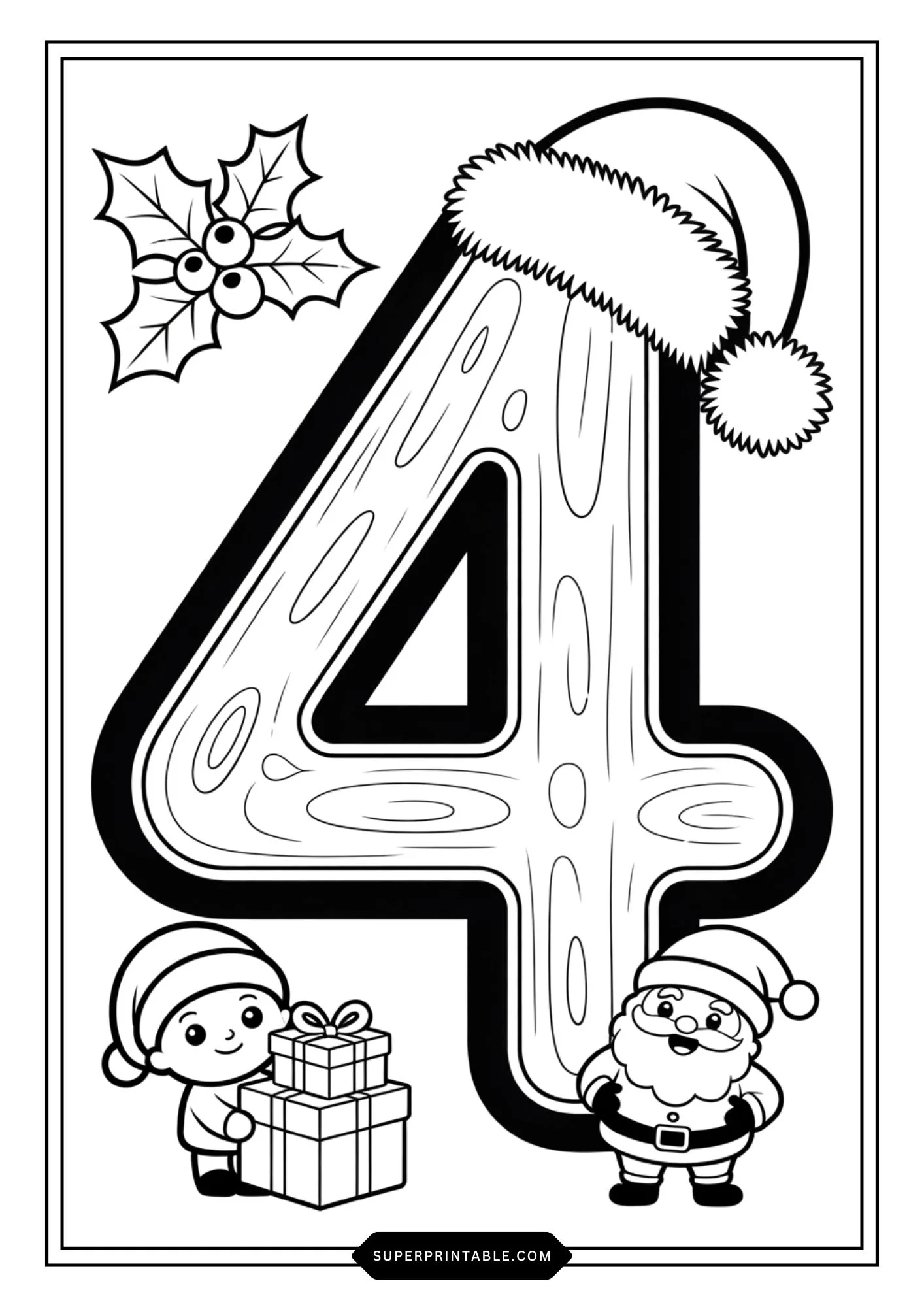 Santa’s Wooden Numbers Coloring Pages 5