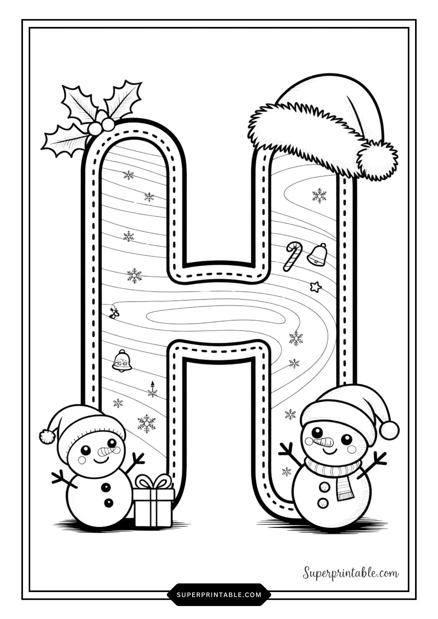 Snowman Wonderland Alphabet Coloring Pages 8