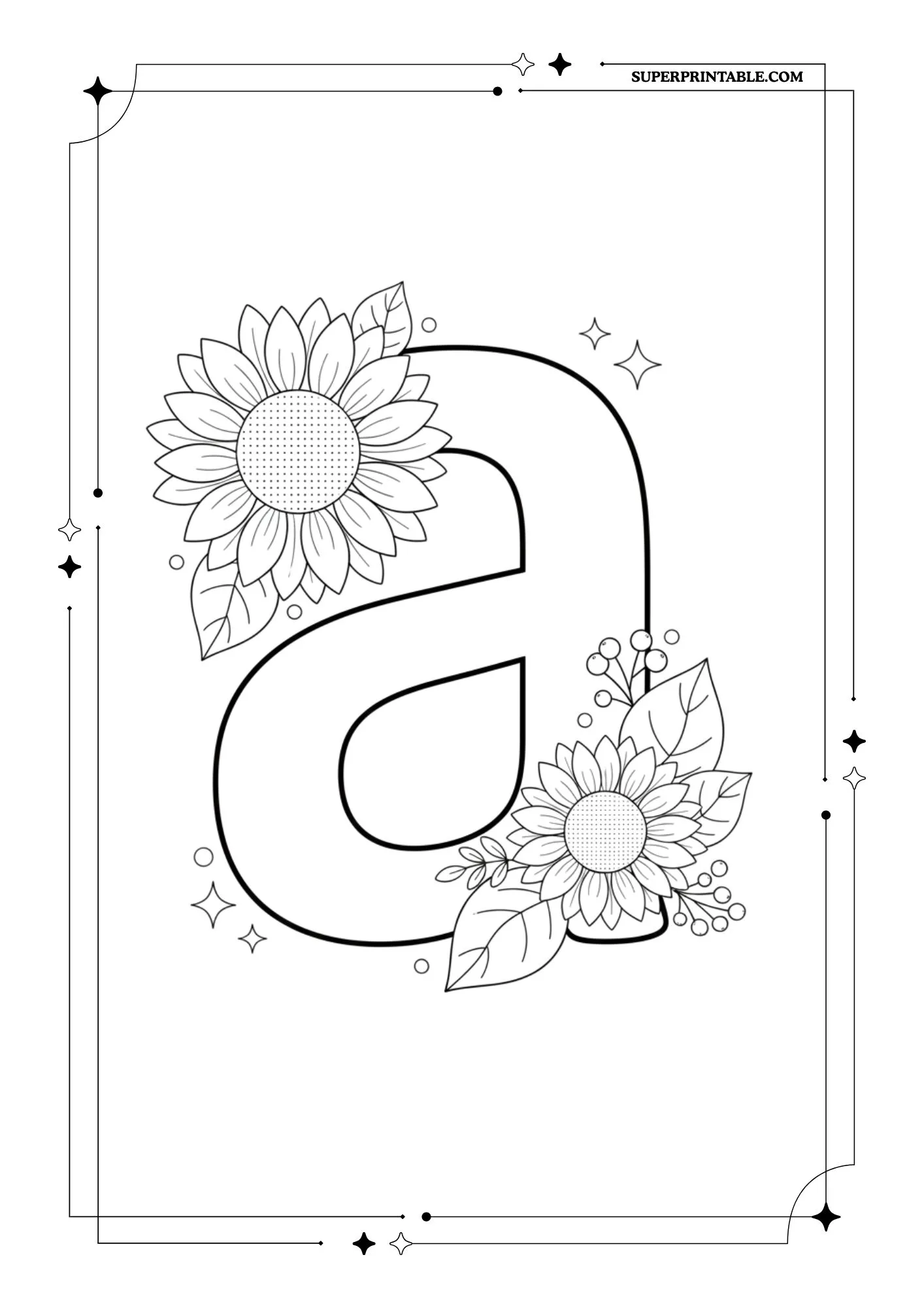 Sunflower Lowercase Alphabet Coloring Collection 1