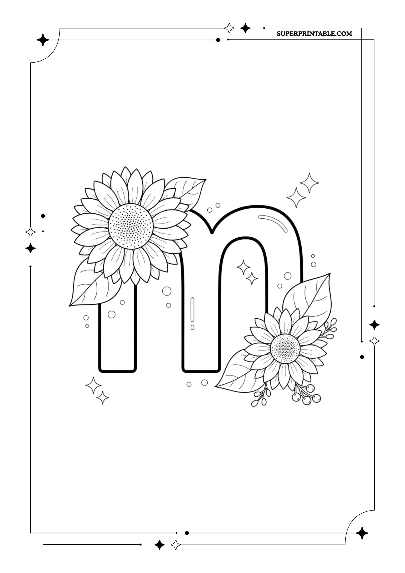 Sunflower Lowercase Alphabet Coloring Collection 13