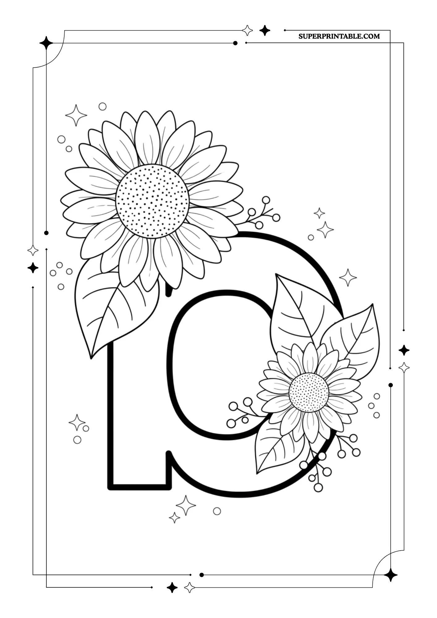 Sunflower Lowercase Alphabet Coloring Collection 2