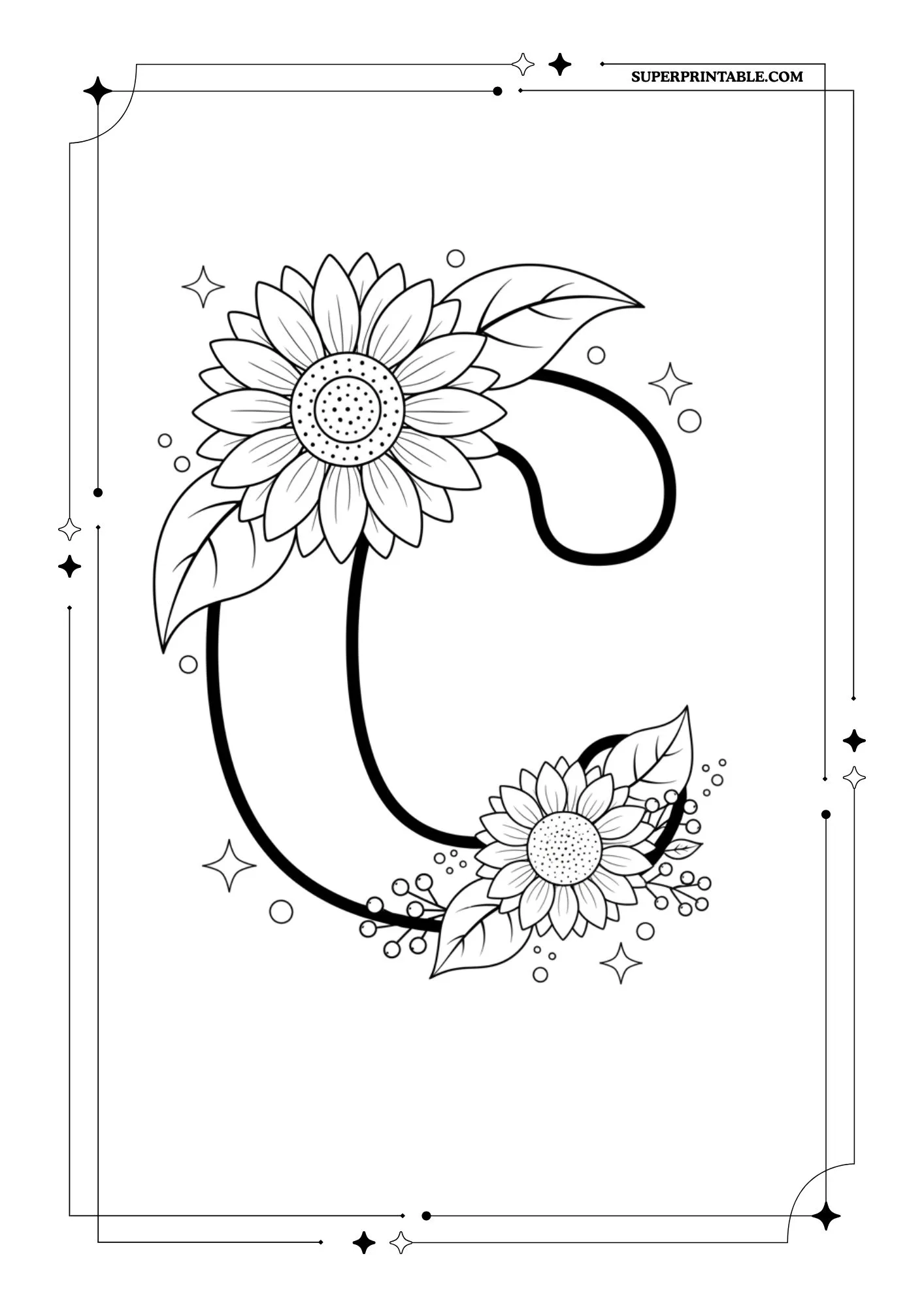 Sunflower Lowercase Alphabet Coloring Collection 3