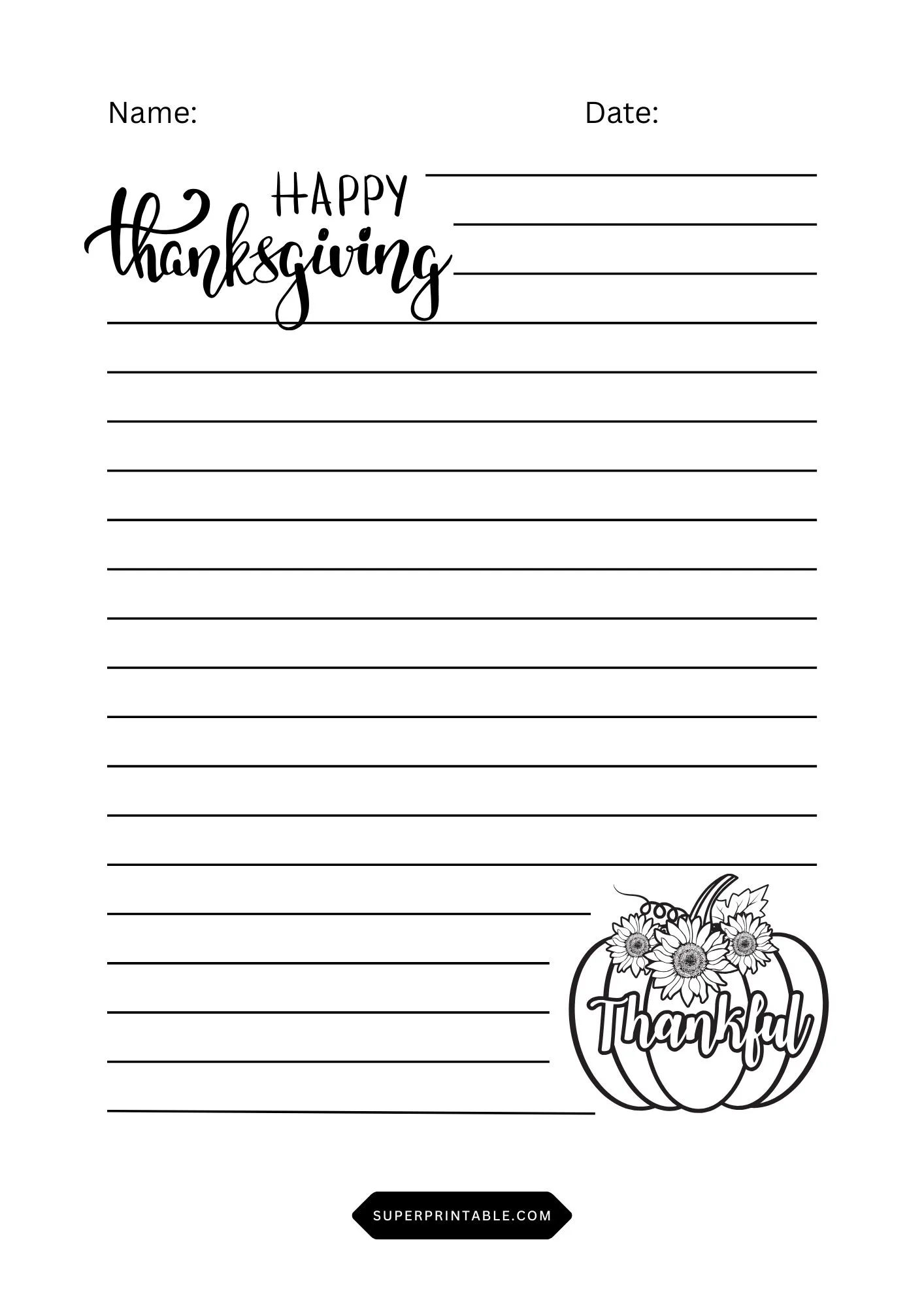 Thanksgiving Lined Writing Worksheet 1