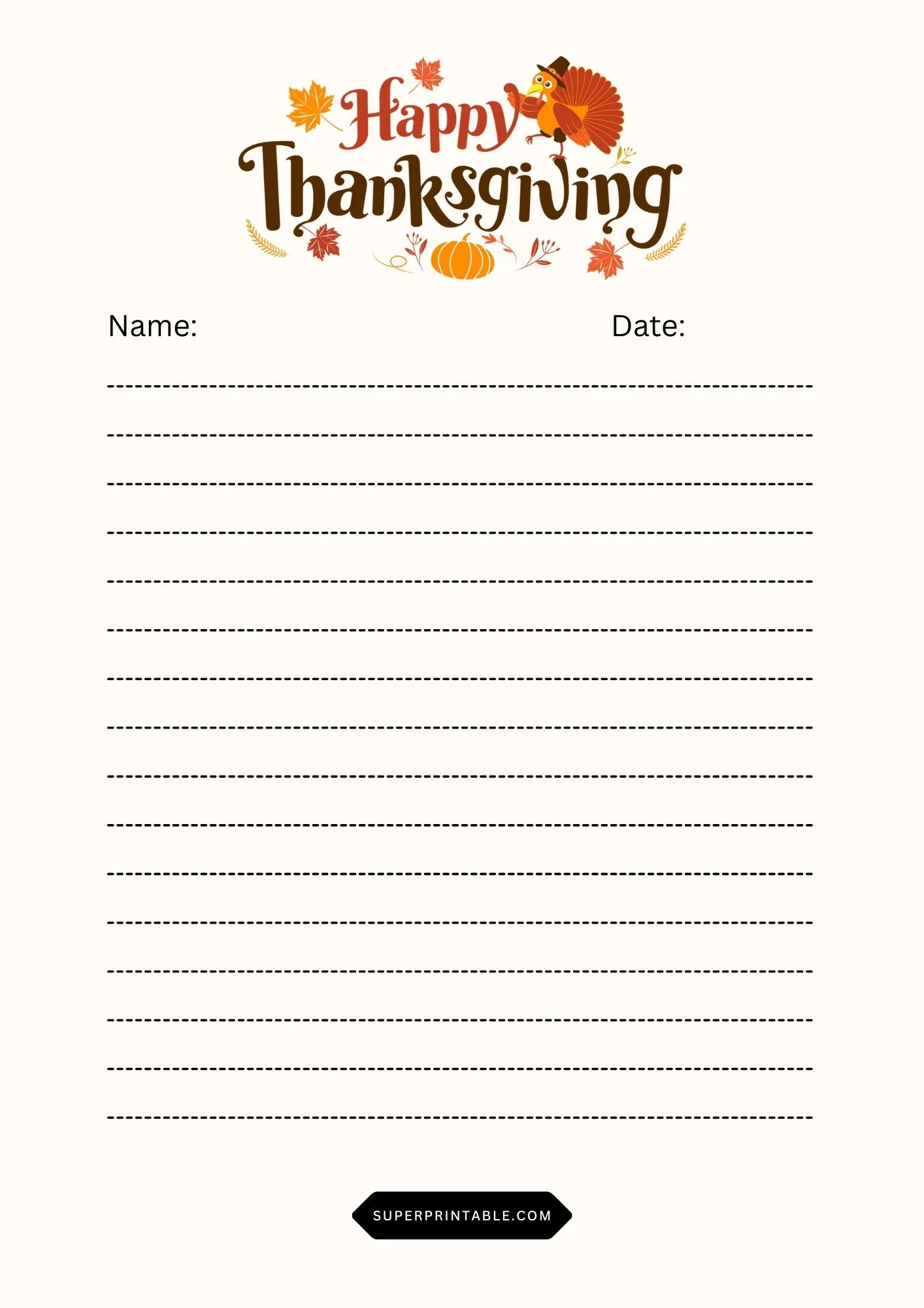 Thanksgiving Lined Writing Worksheet 2
