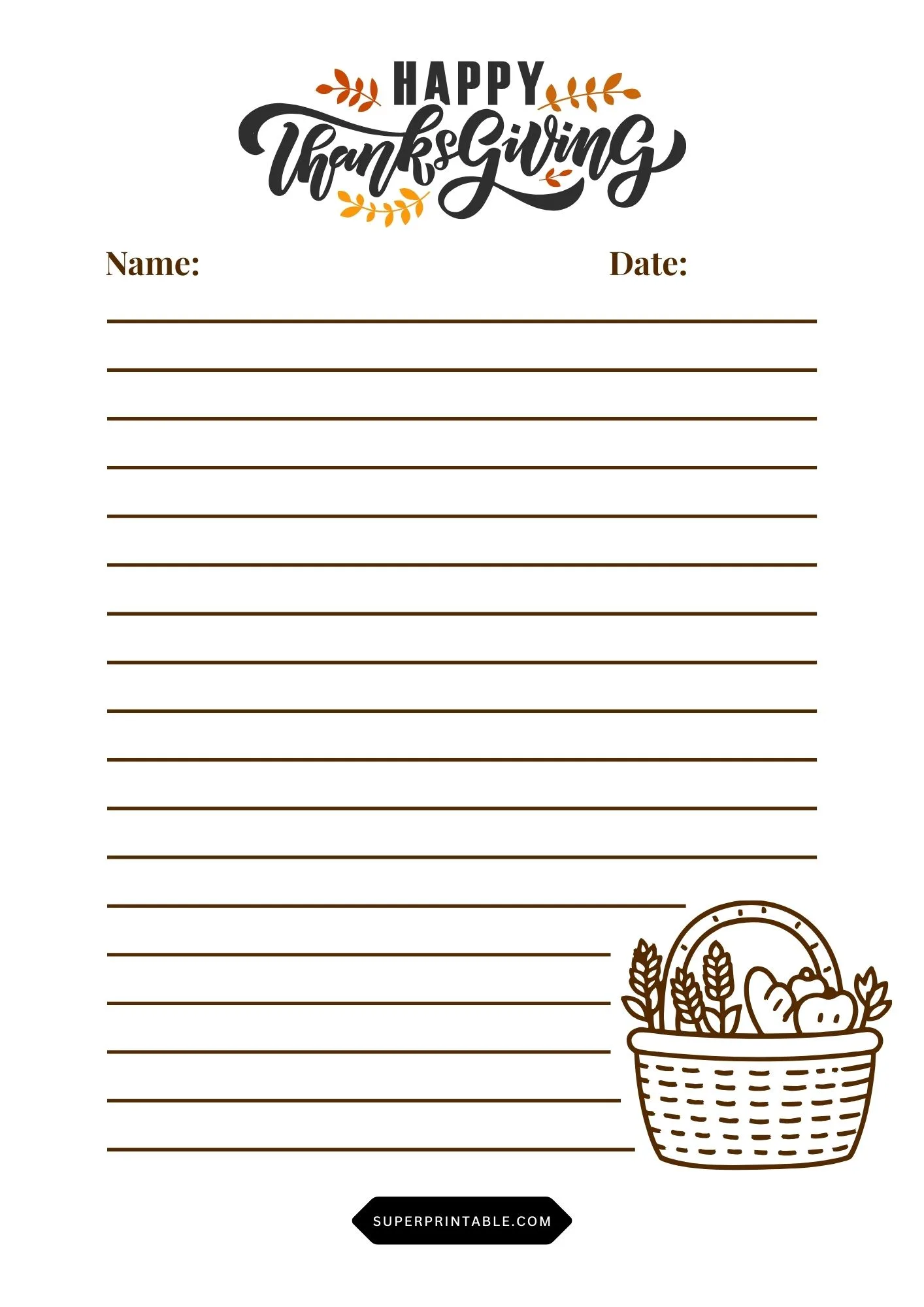 Thanksgiving Lined Writing Worksheet 3