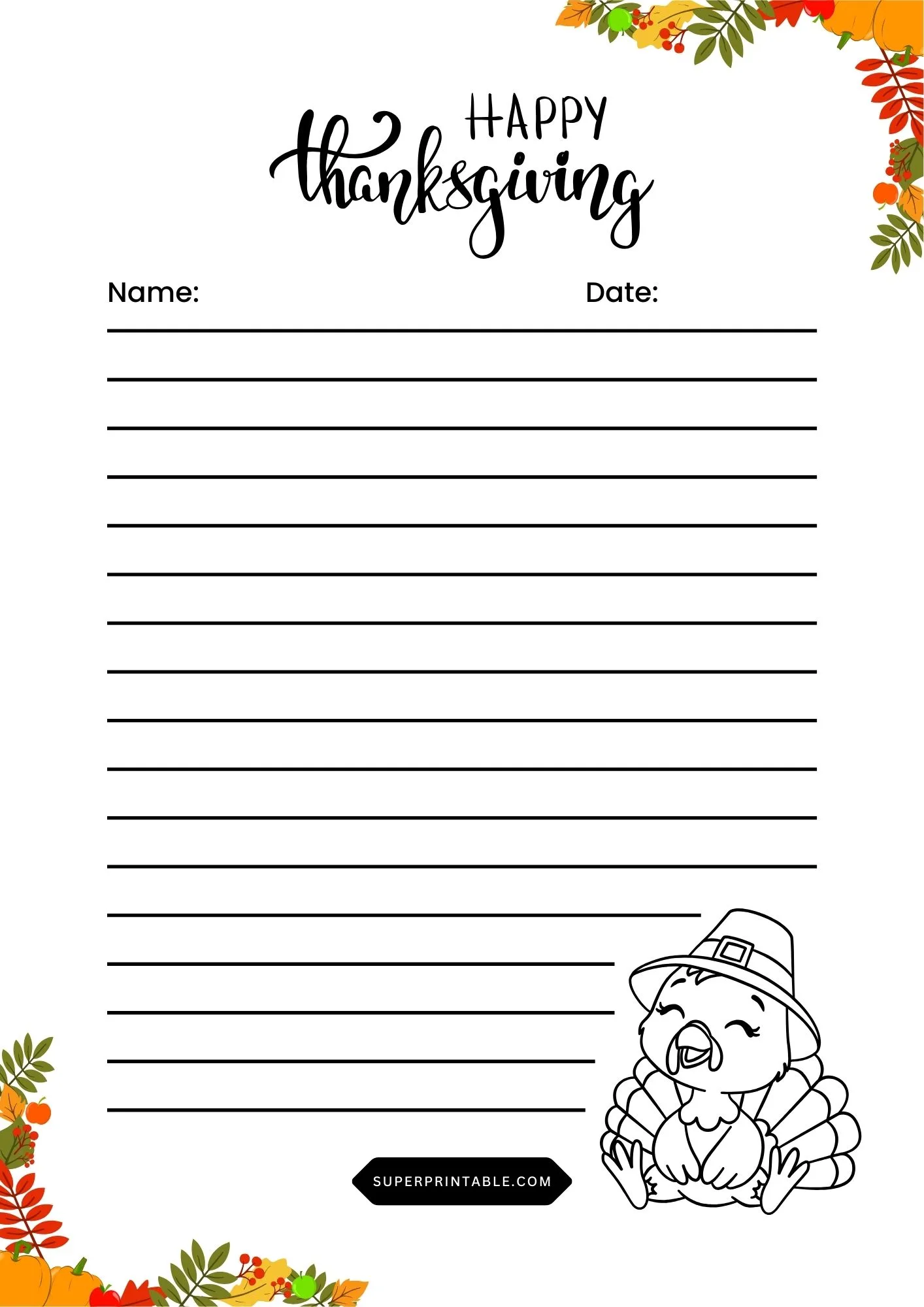 Thanksgiving Lined Writing Worksheet 5