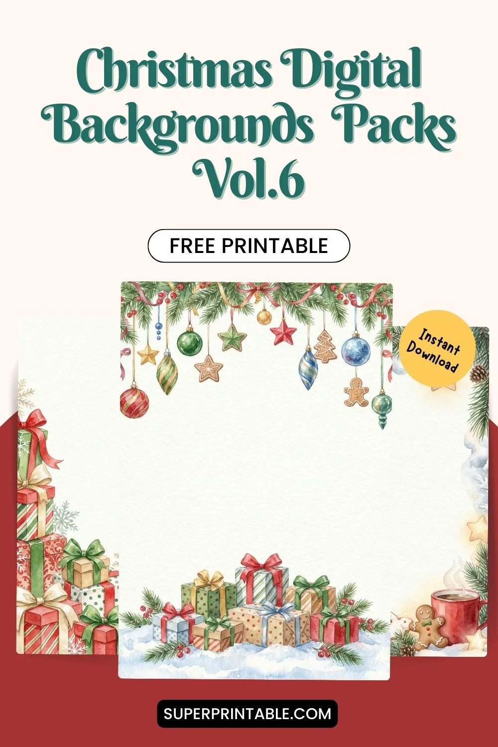 20+ Christmas Digital Backgrounds Packs Vol.6 Pinterest Image