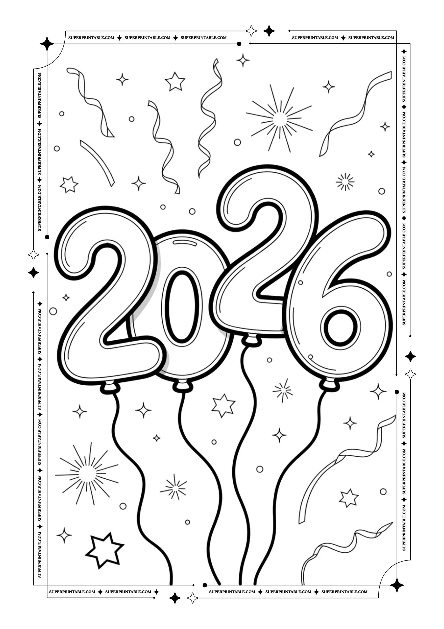 2026 Balloon Coloring Pages 1