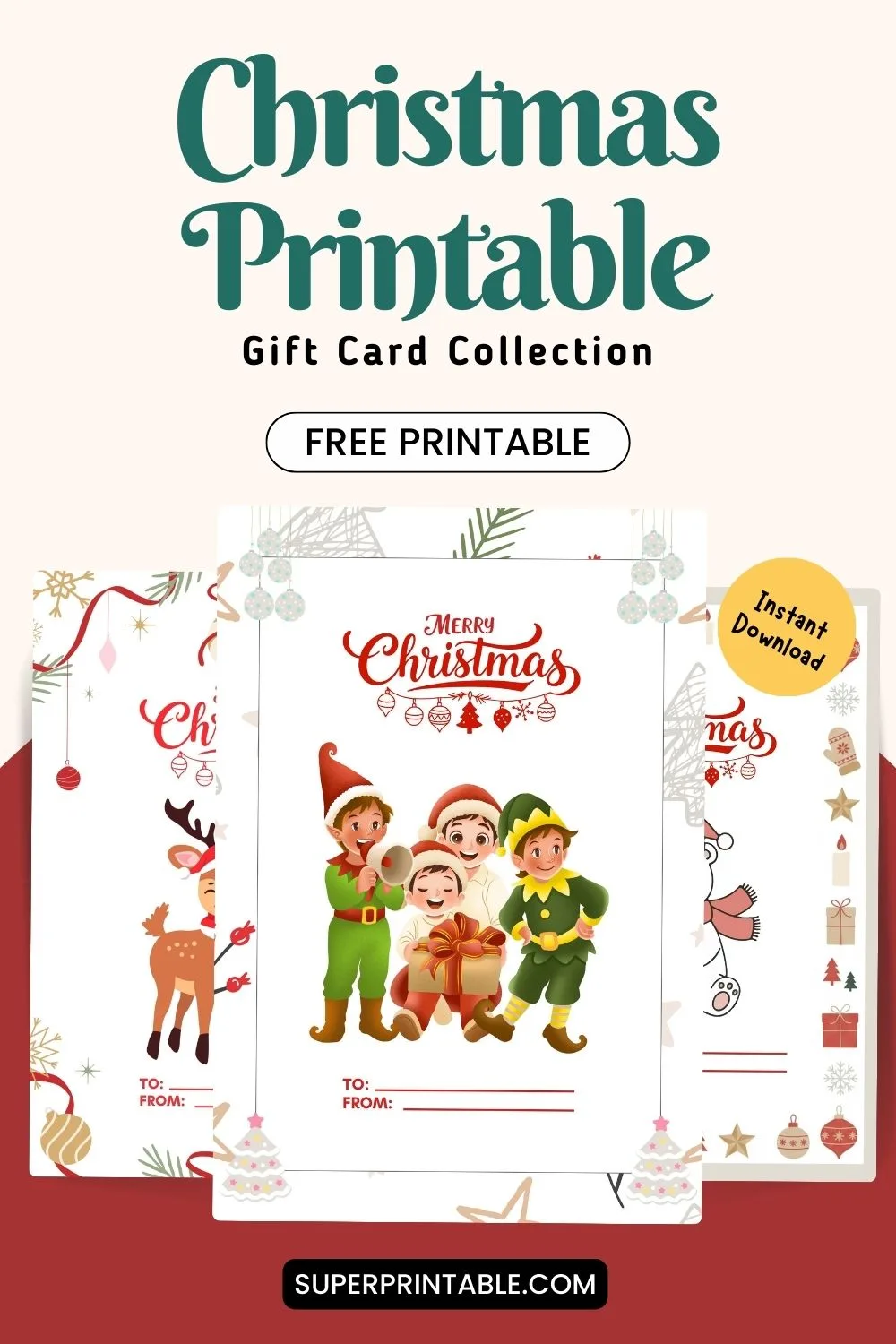 30 Christmas Printable Gift Card Pinterest Image