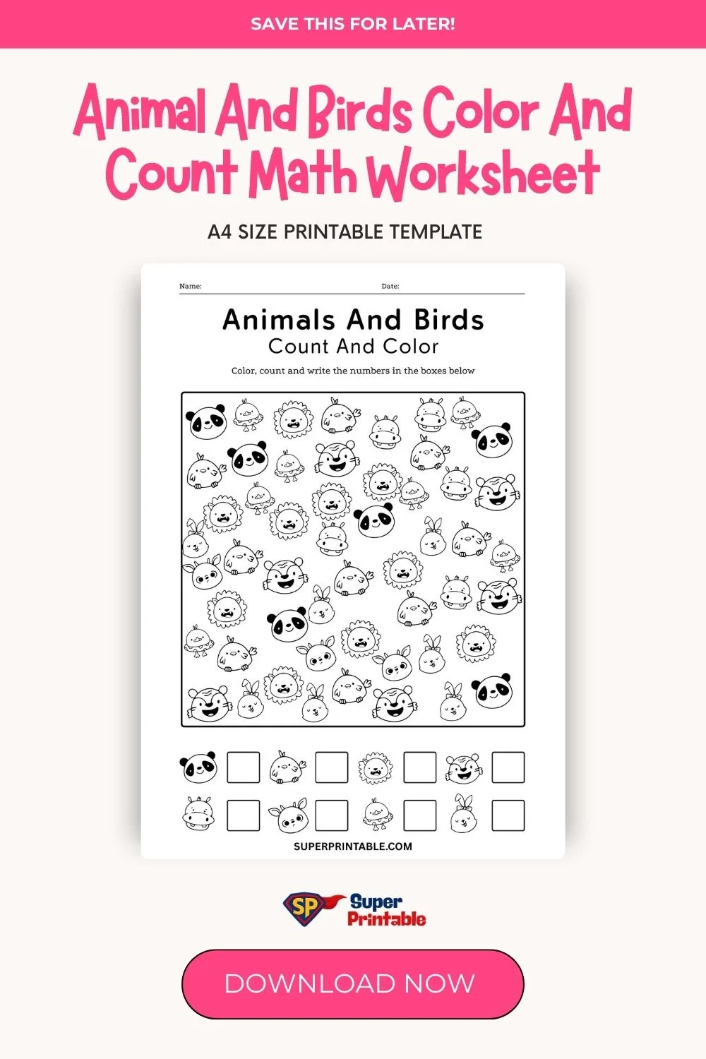 Animal And Birds Color And Count Math Worksheet Pinterest Image