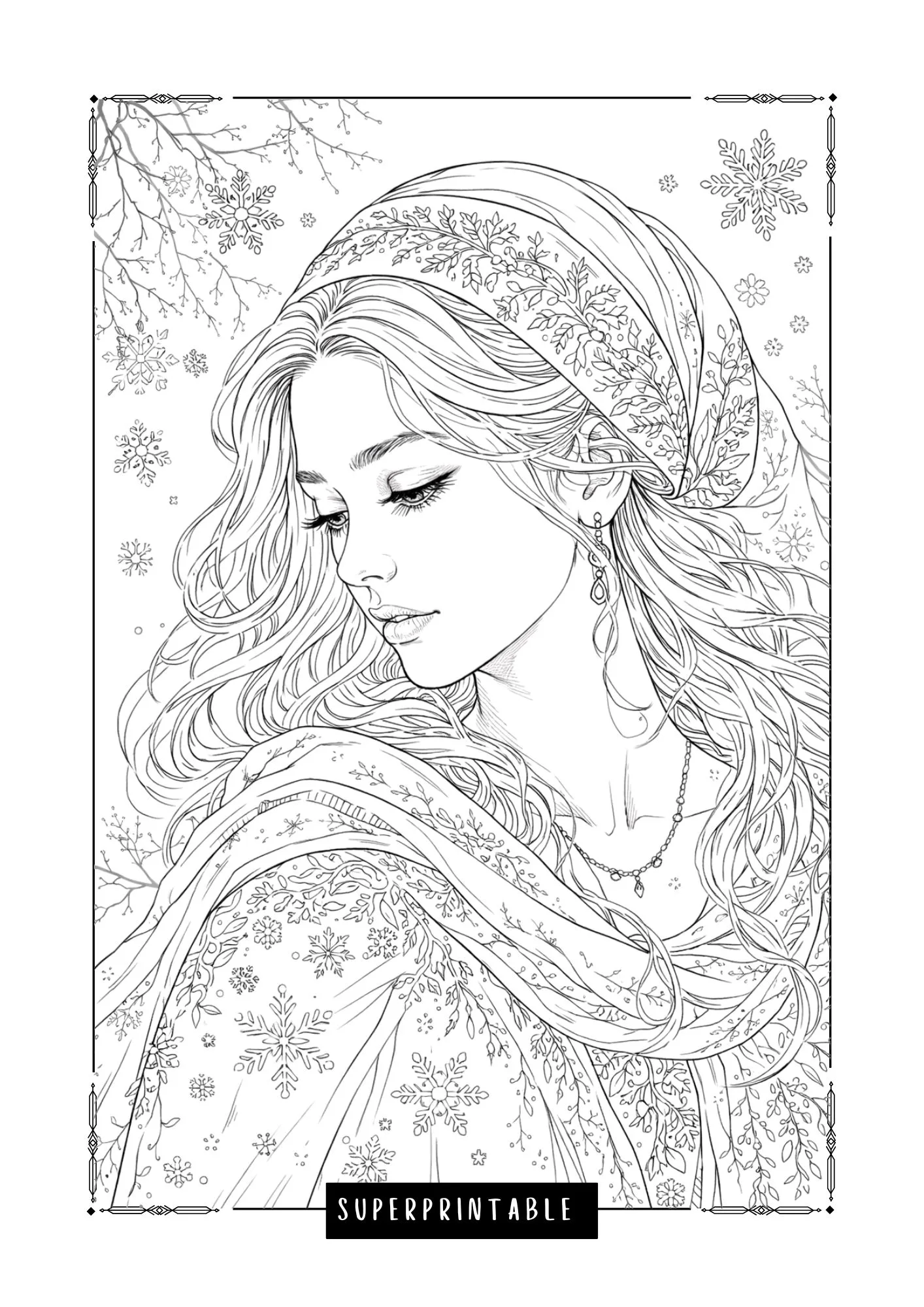 Beautiful Winter Princess Coloring Pages 1