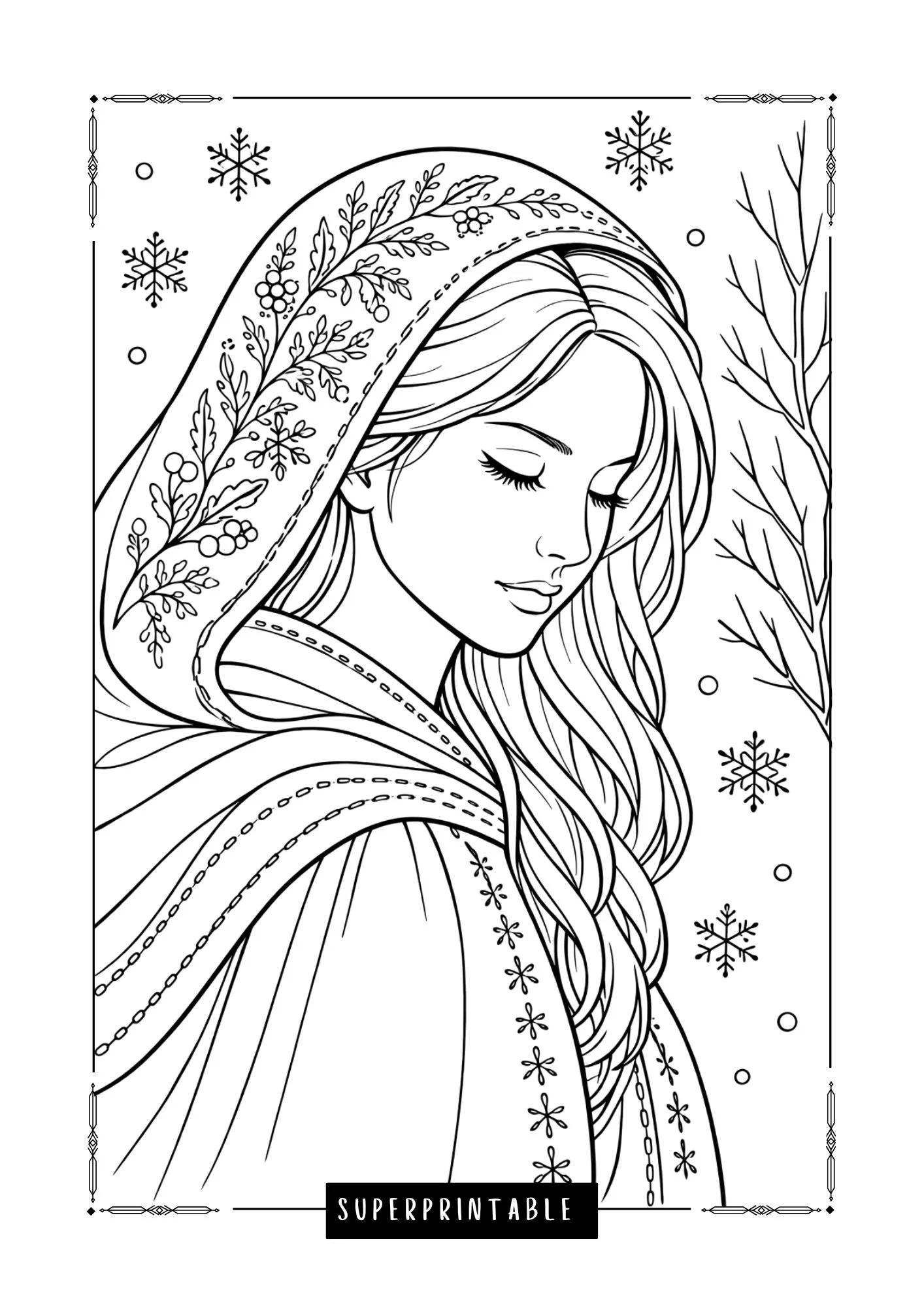 Beautiful Winter Princess Coloring Pages 2