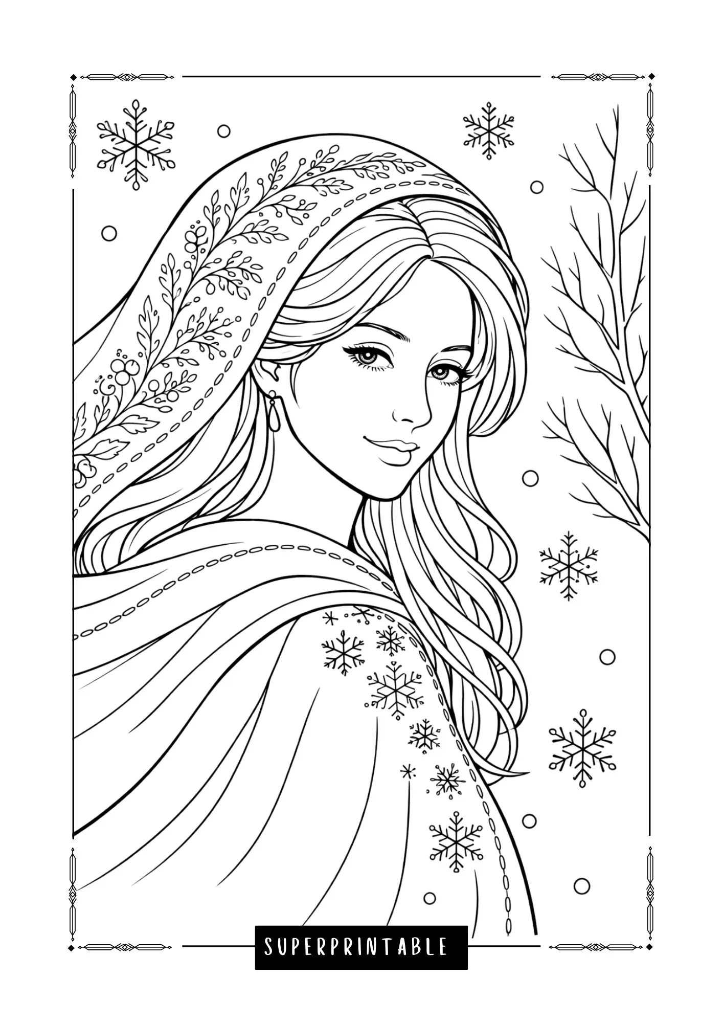 Beautiful Winter Princess Coloring Pages 5