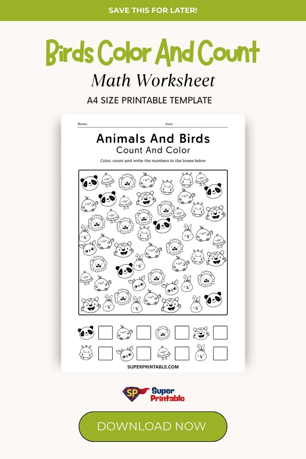 Birds Color And Count Math Worksheet Pinterest Image