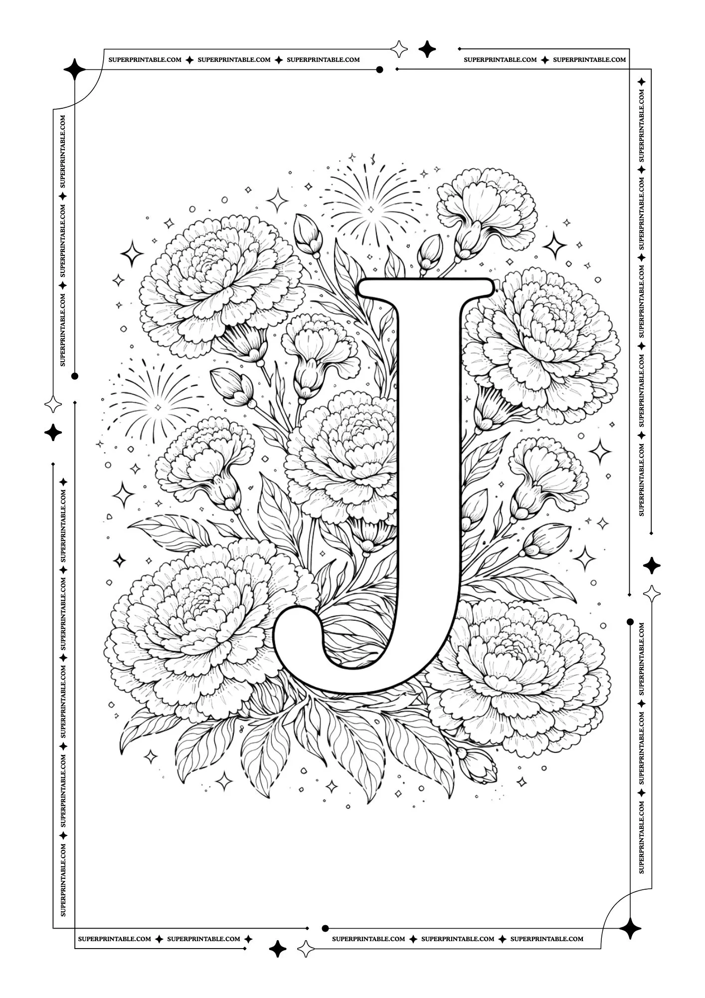 Carnation Bloom Alphabet Coloring Pages 10