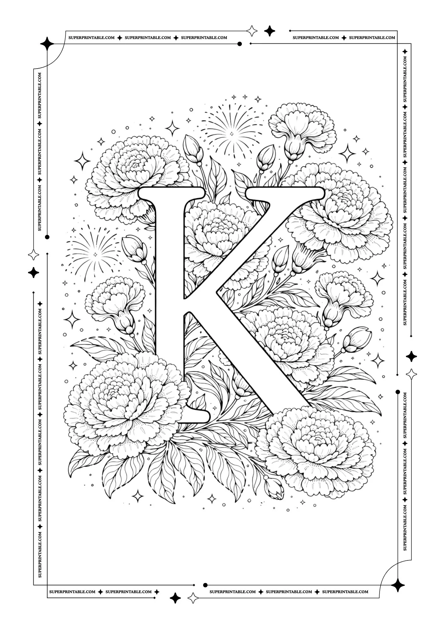Carnation Bloom Alphabet Coloring Pages 11