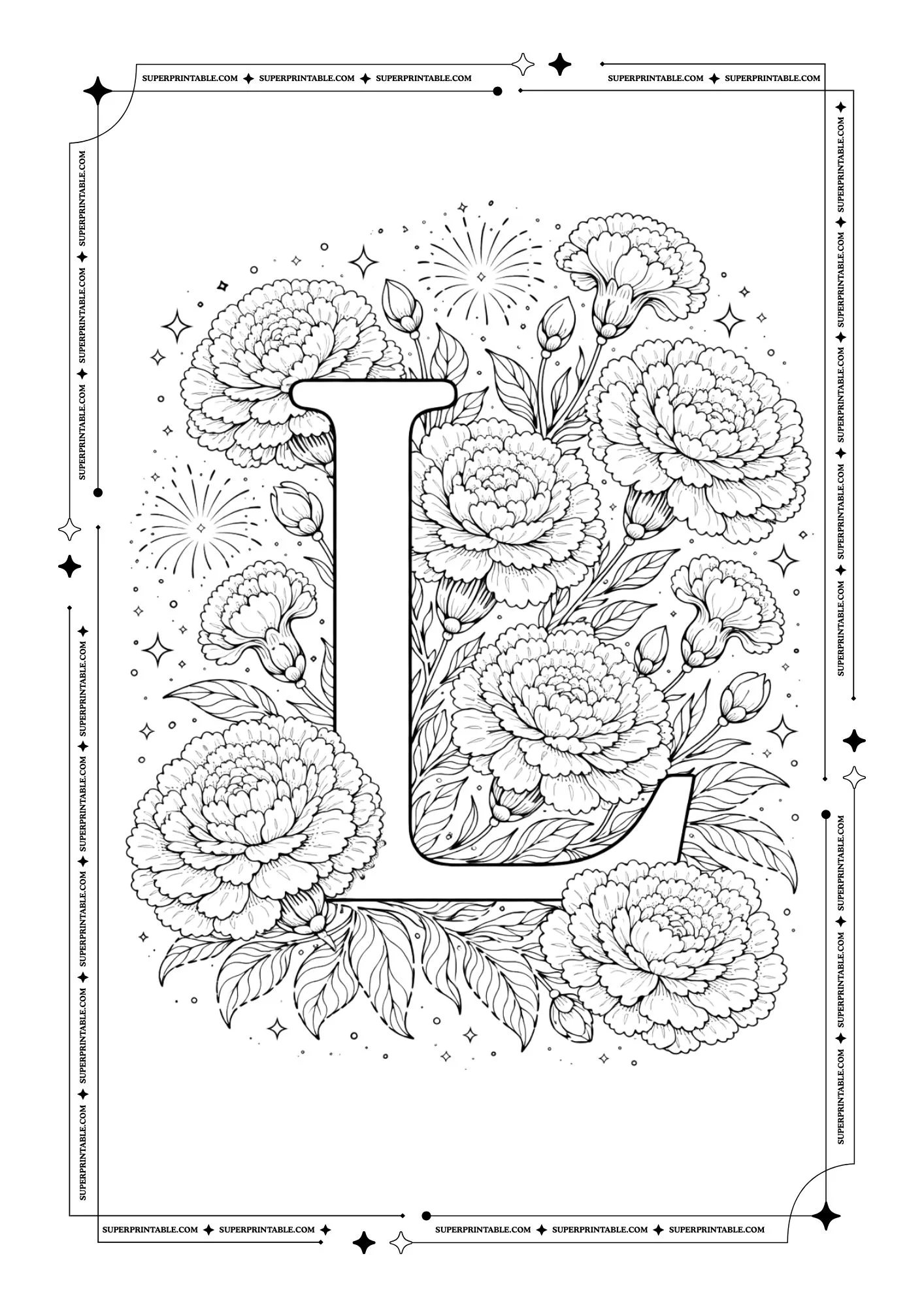 Carnation Bloom Alphabet Coloring Pages 12