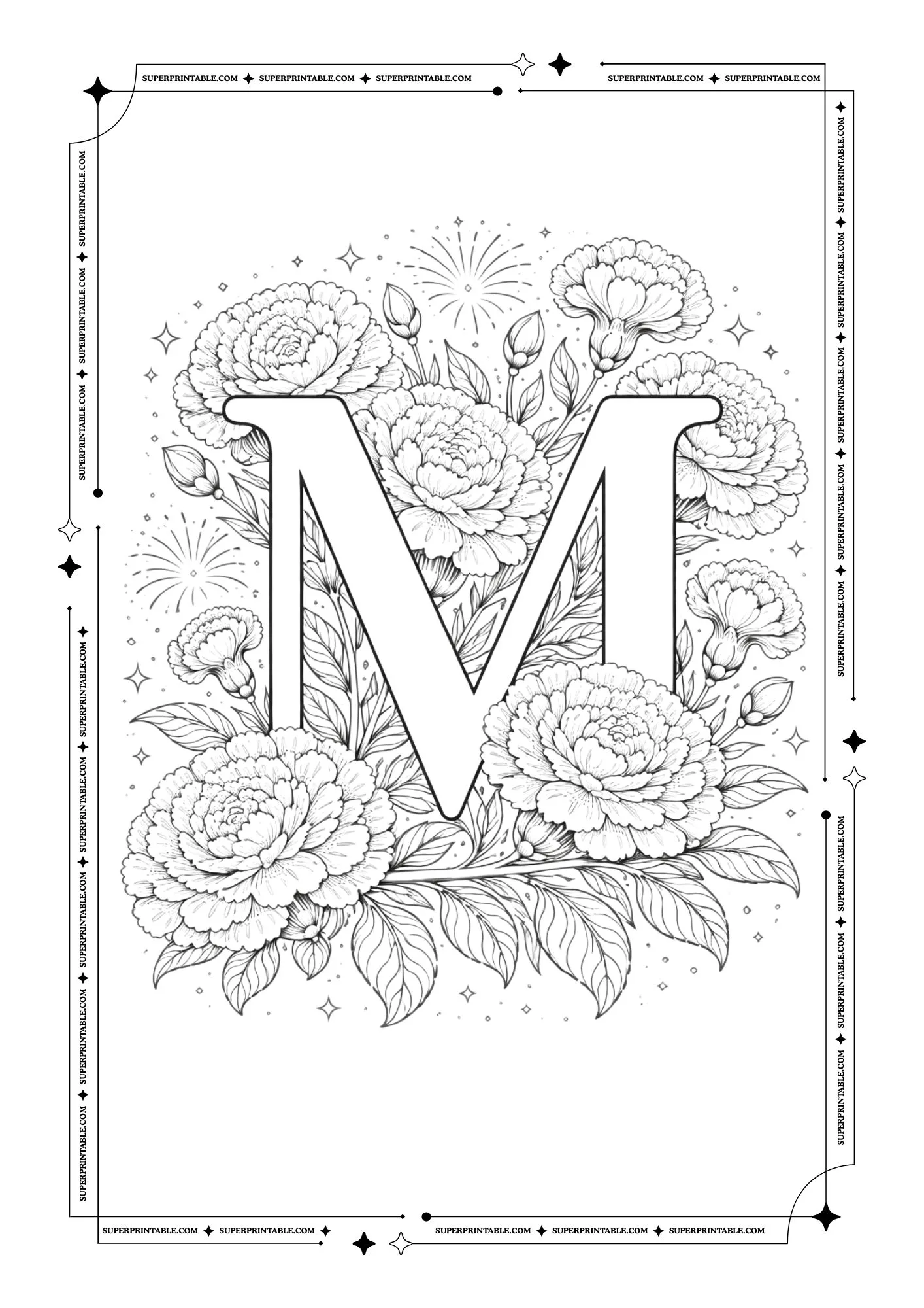 Carnation Bloom Alphabet Coloring Pages 13