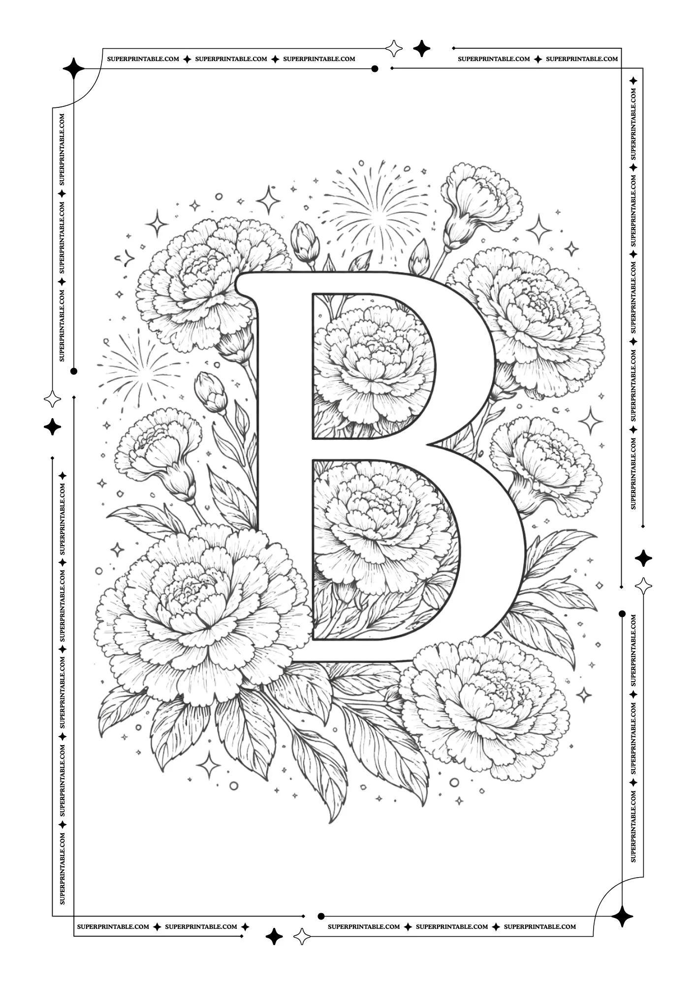 Carnation Bloom Alphabet Coloring Pages 2