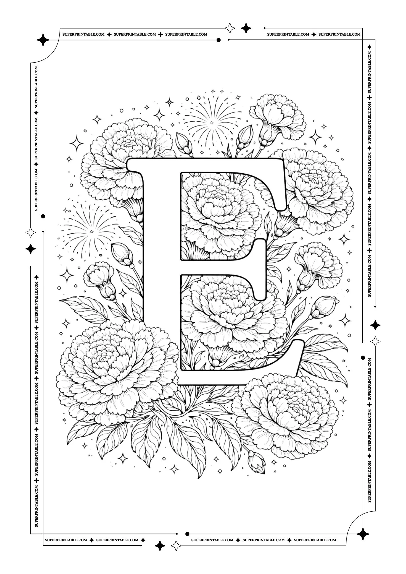Carnation Bloom Alphabet Coloring Pages 5