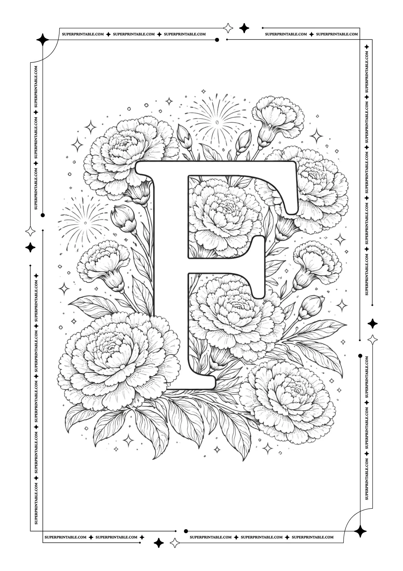 Carnation Bloom Alphabet Coloring Pages 6