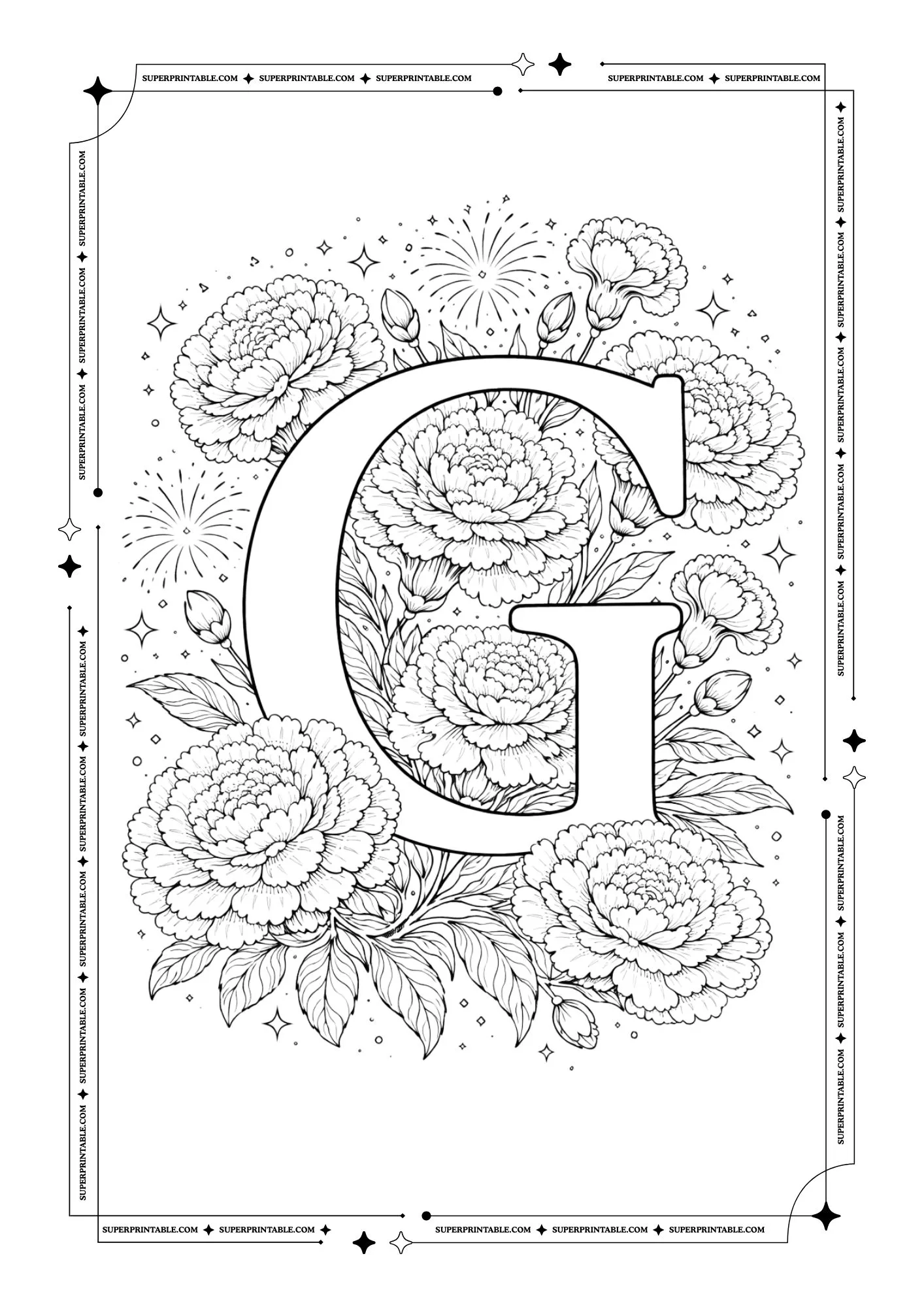 Carnation Bloom Alphabet Coloring Pages 7