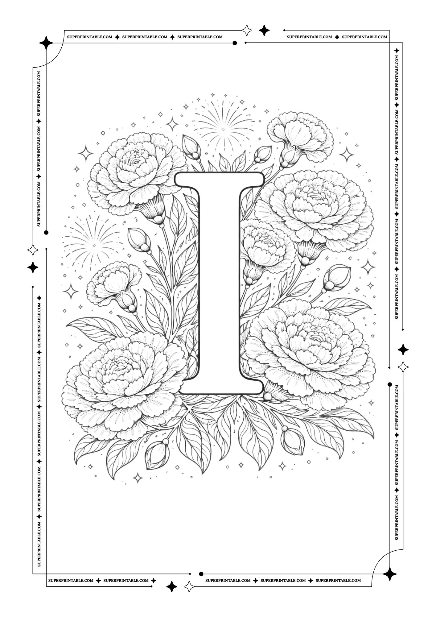 Carnation Bloom Alphabet Coloring Pages 9