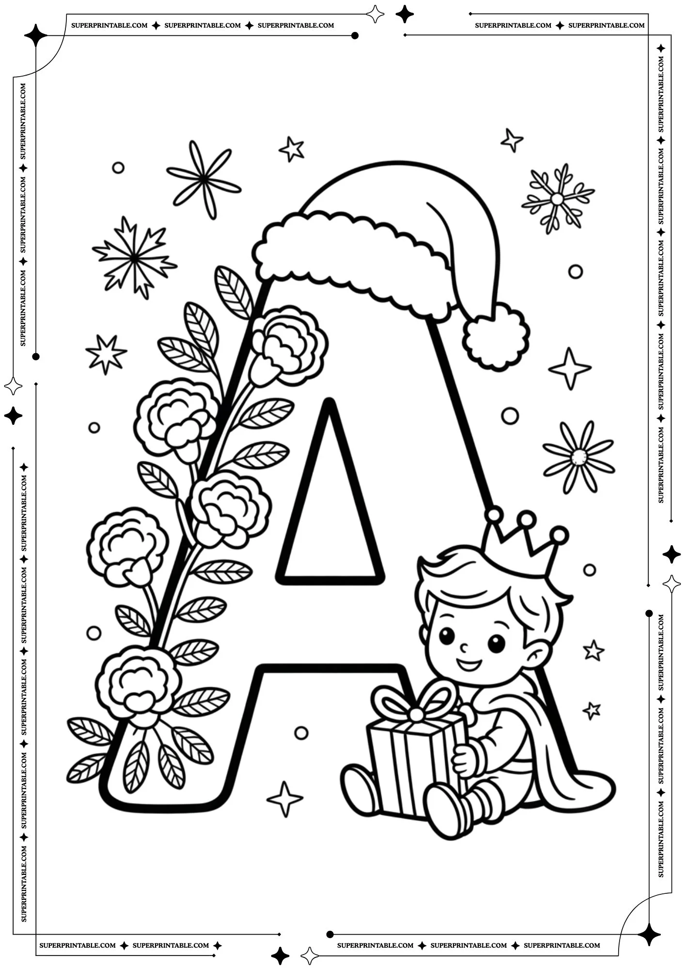 Carnation Prince & Petals Holiday Alphabet Coloring Pages 1