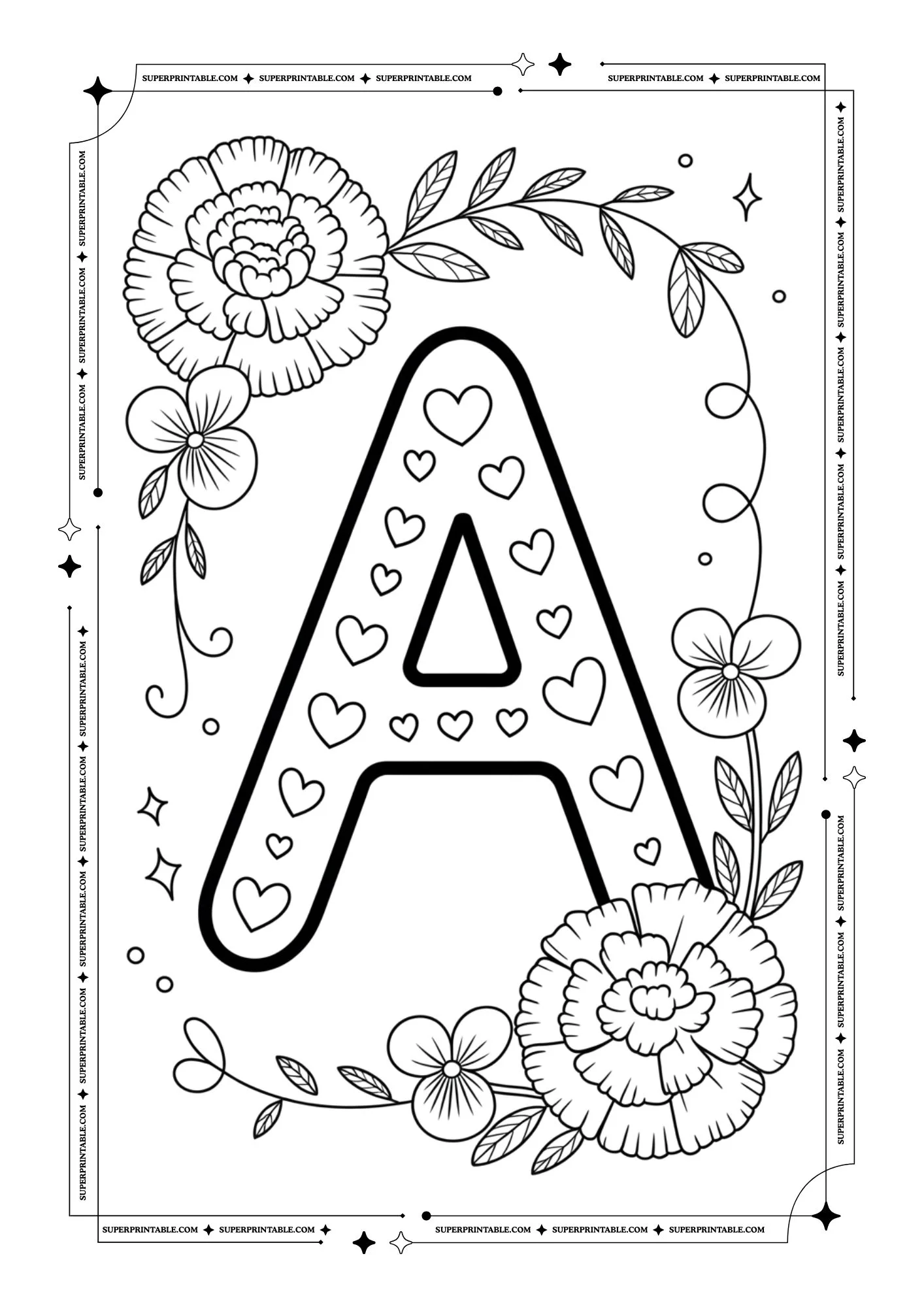 Carnation & Violet Love Alphabet Coloring Pages 1