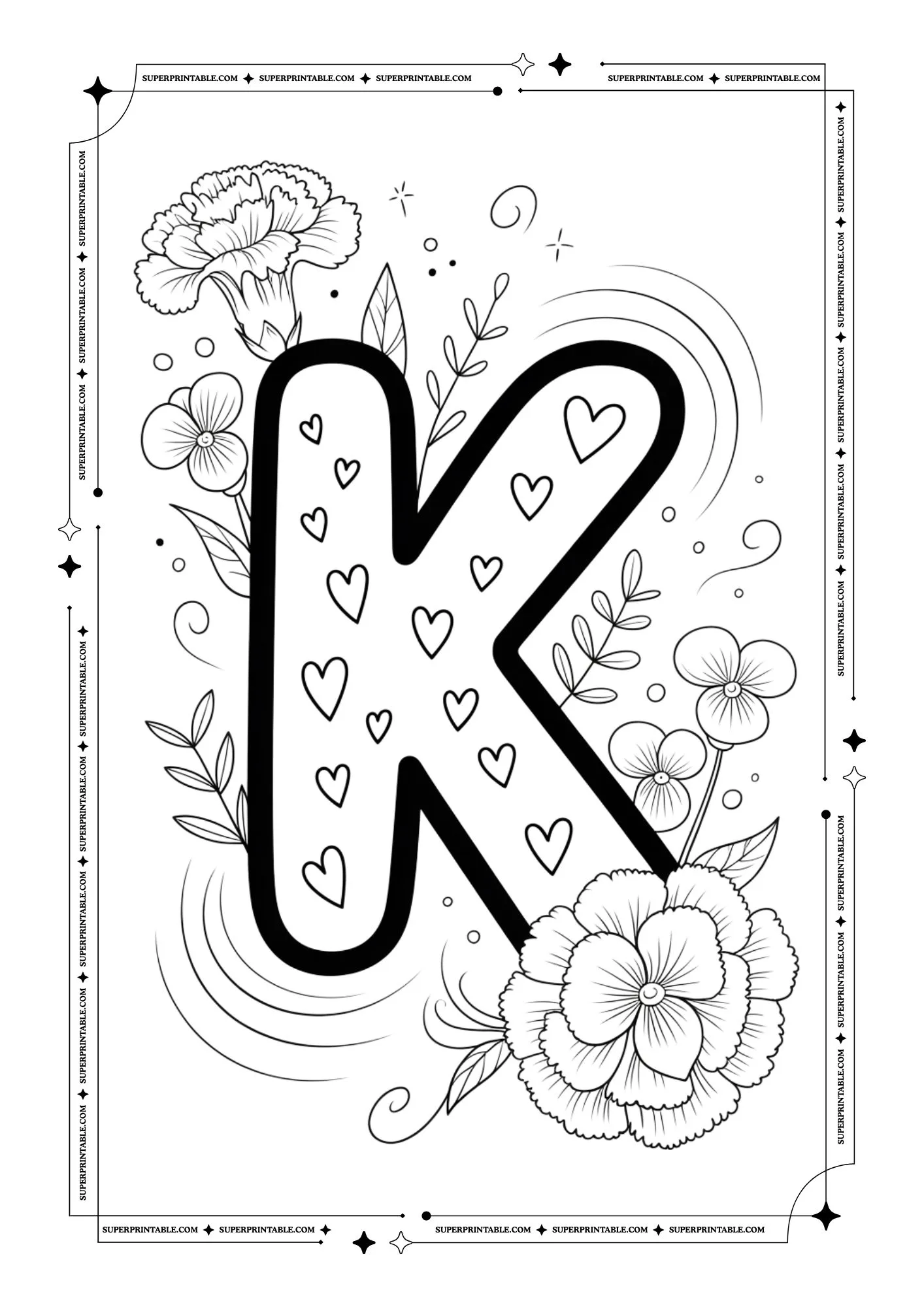 Carnation & Violet Love Alphabet Coloring Pages 11