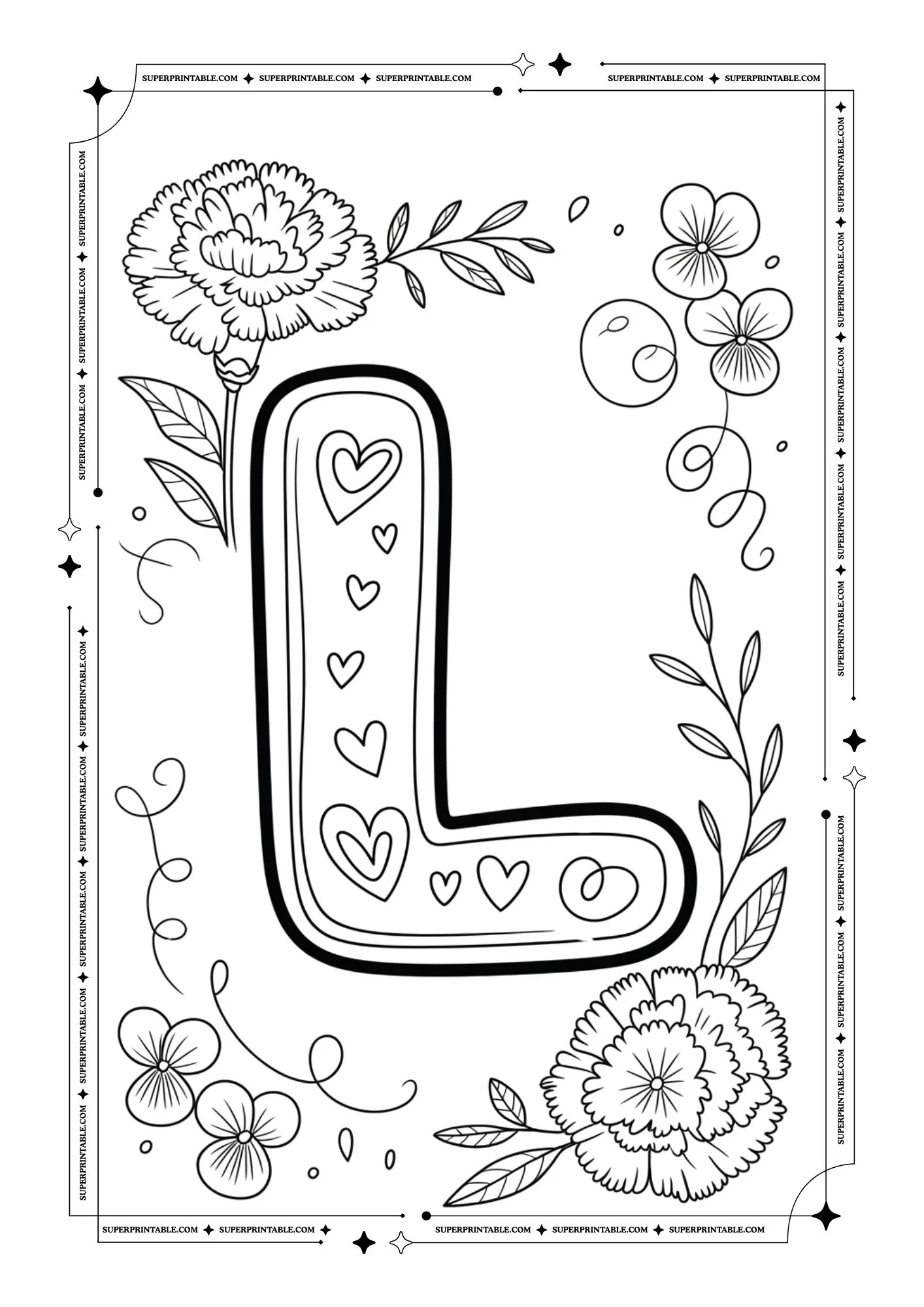 Carnation & Violet Love Alphabet Coloring Pages 12