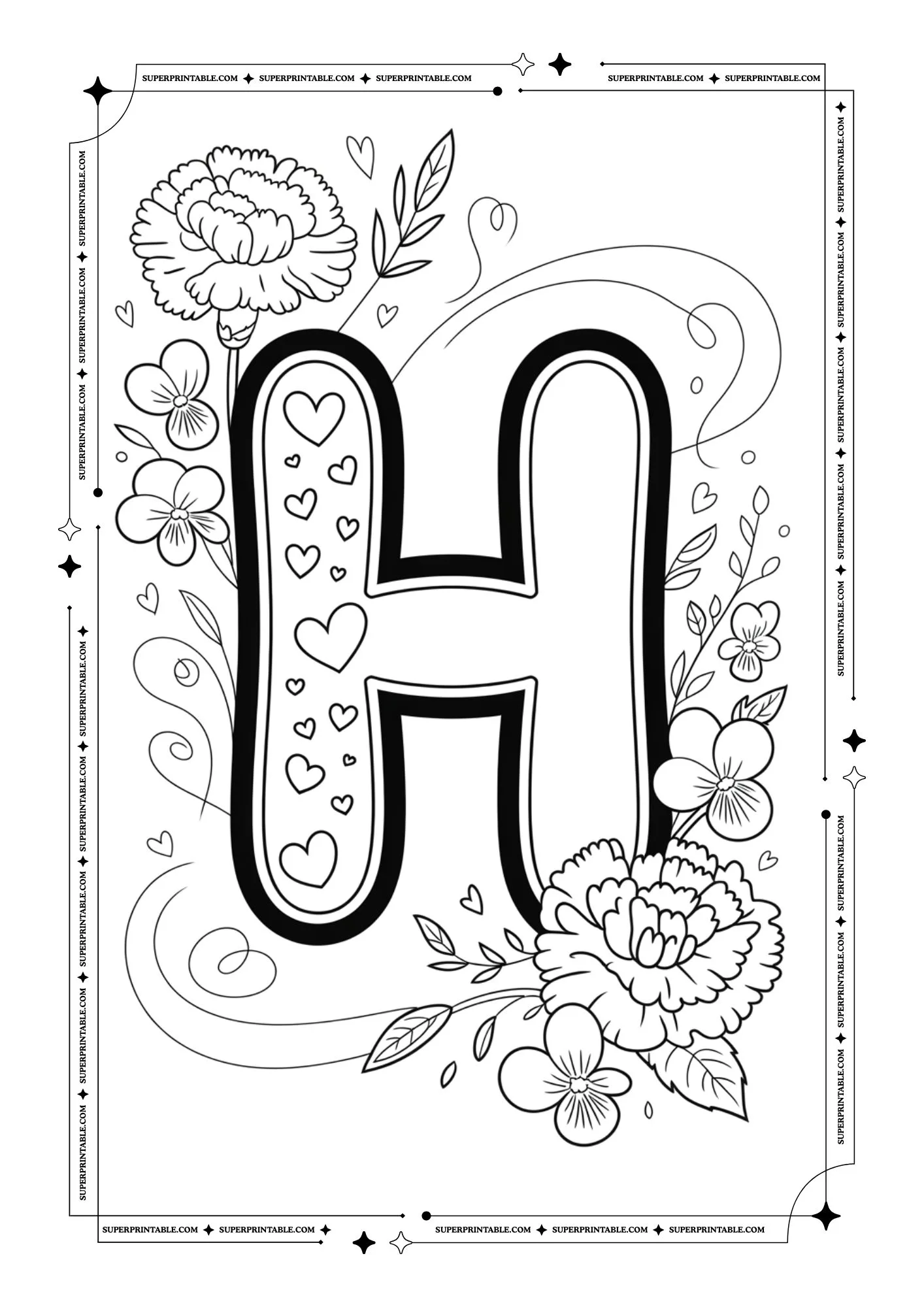 Carnation & Violet Love Alphabet Coloring Pages 8