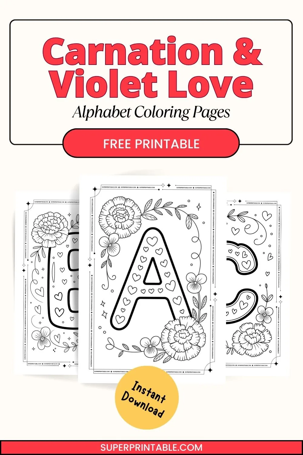 Carnation & Violet Love Alphabet Coloring Pages Pinterest Image