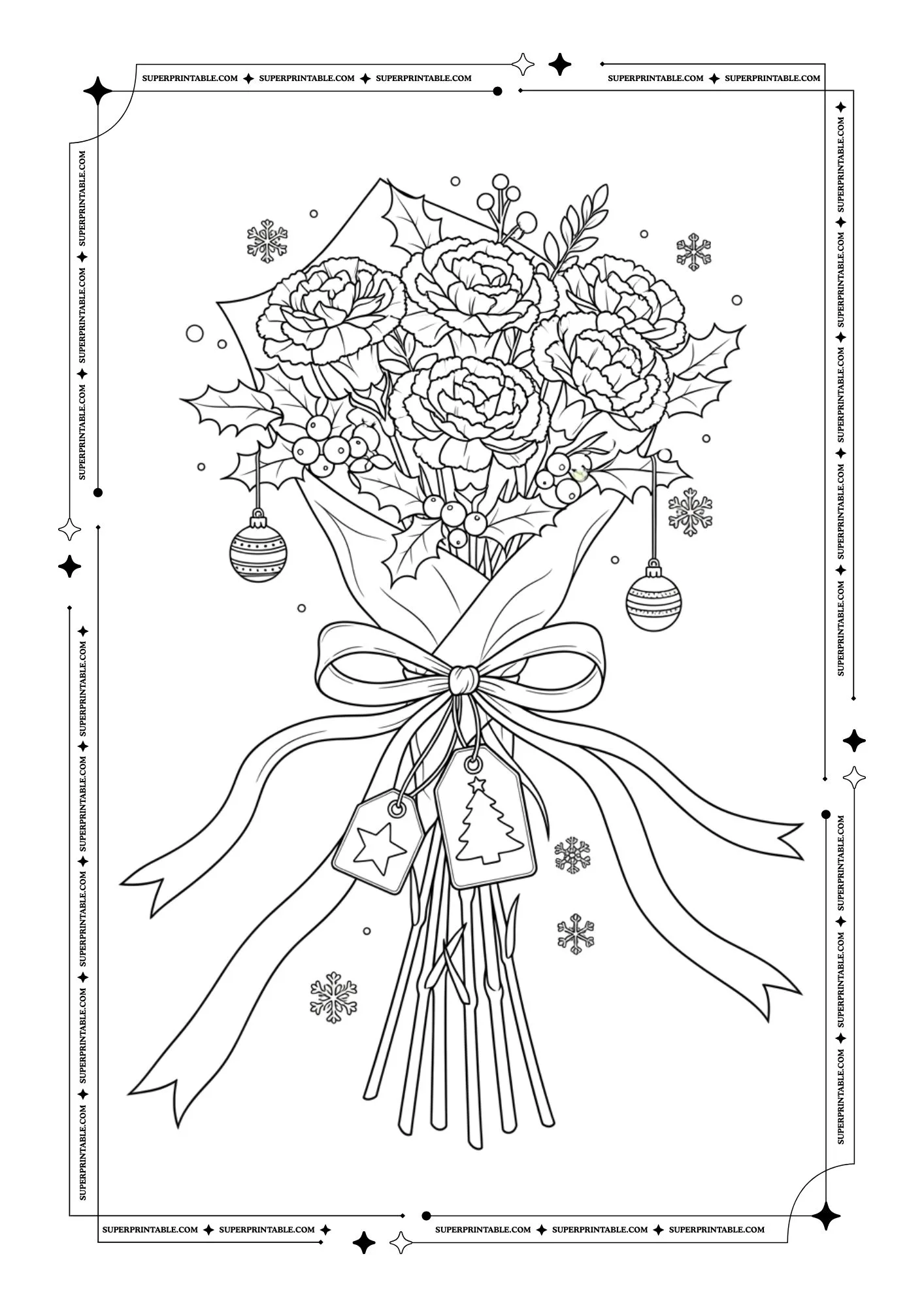 Christmas Carnation Plus Decorations Coloring Pages 2