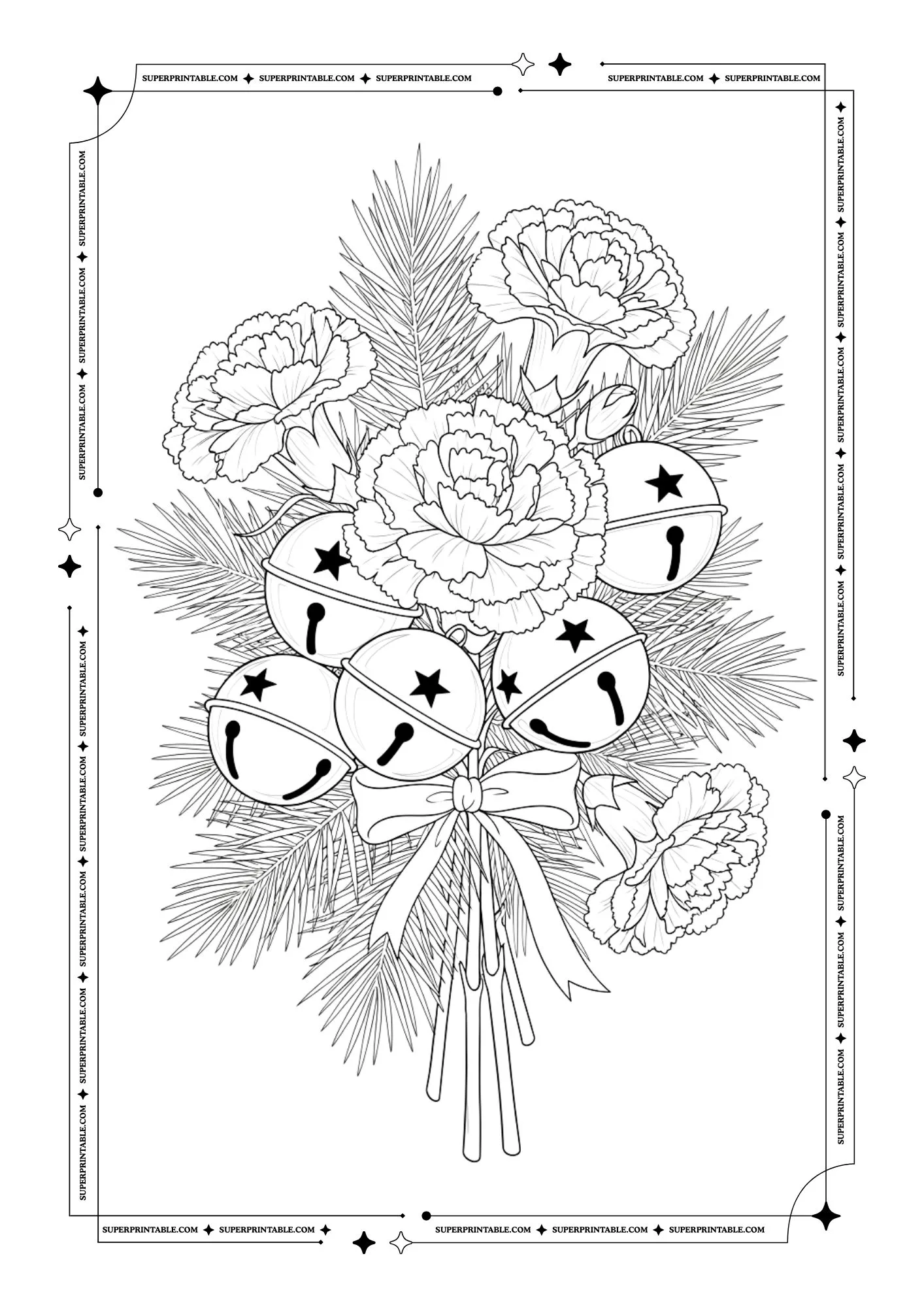 Christmas Carnation Plus Decorations Coloring Pages 4