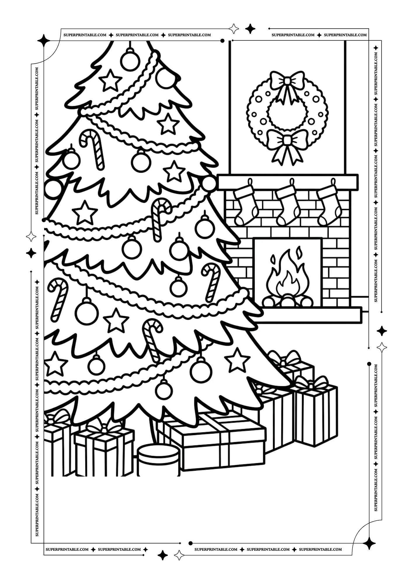 Christmas Interior Decorations Coloring Pages 1