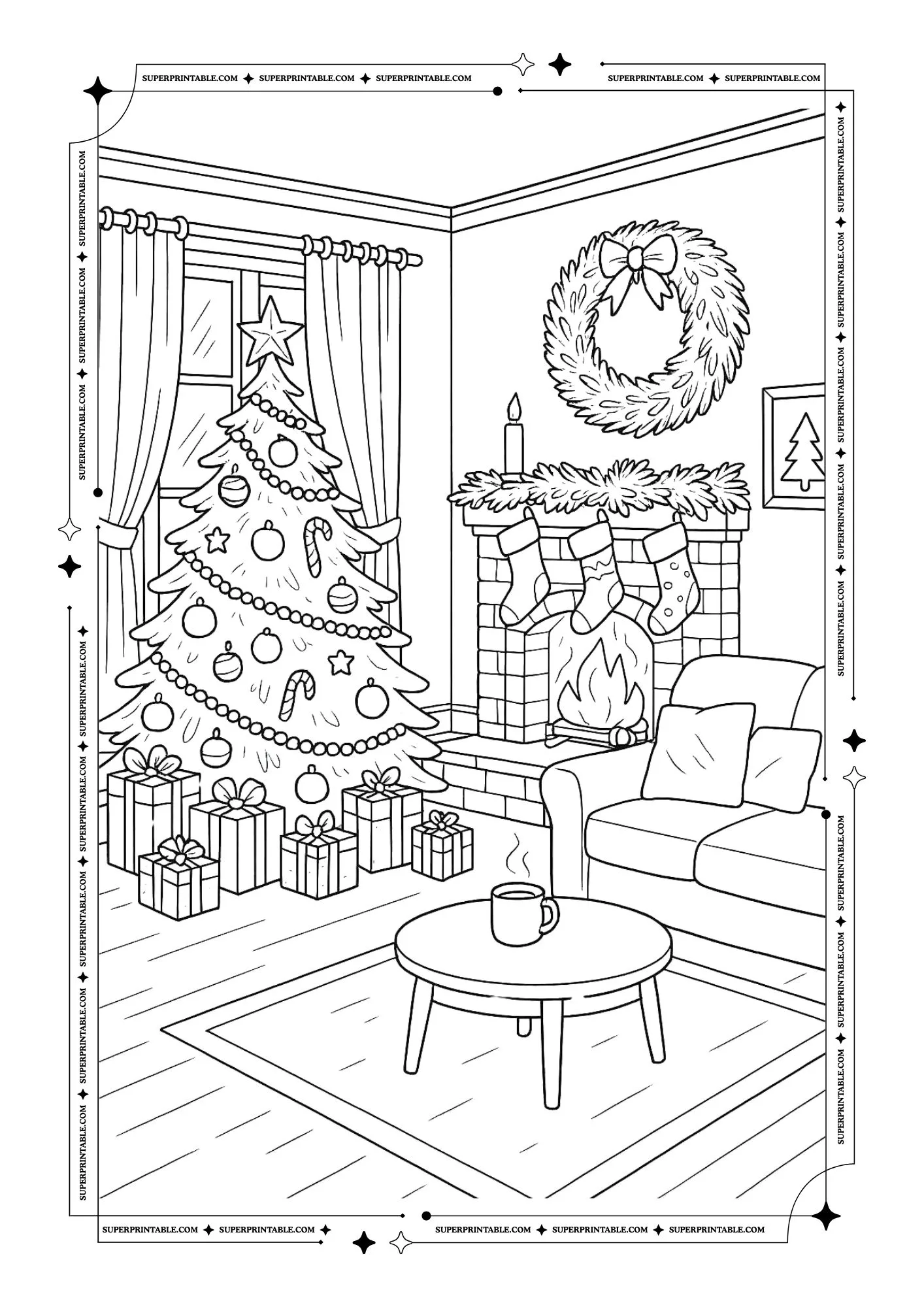 Christmas Interior Decorations Coloring Pages 2