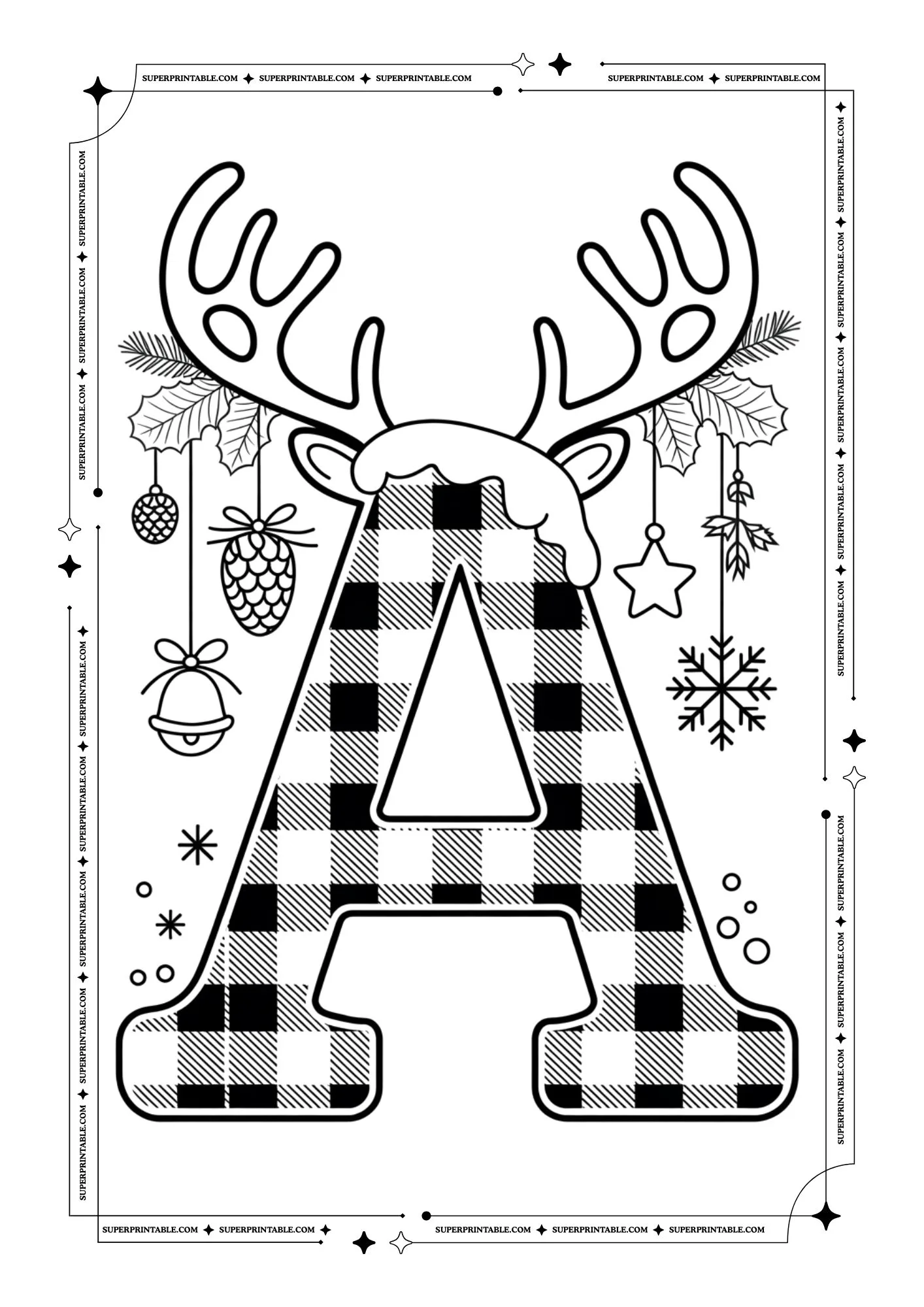 Christmas Pattern Reindeer Alphabet Coloring Pages 1