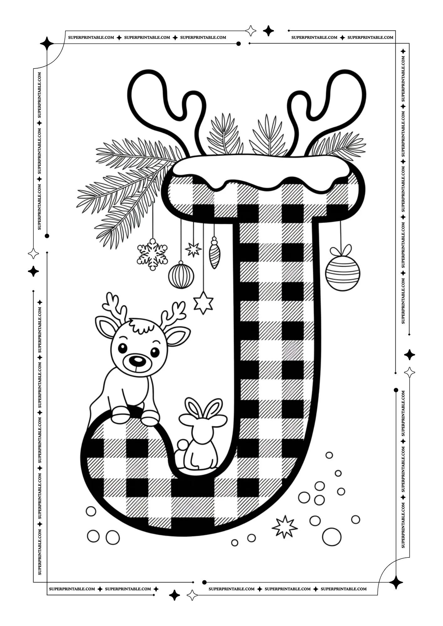 Christmas Pattern Reindeer Alphabet Coloring Pages 10