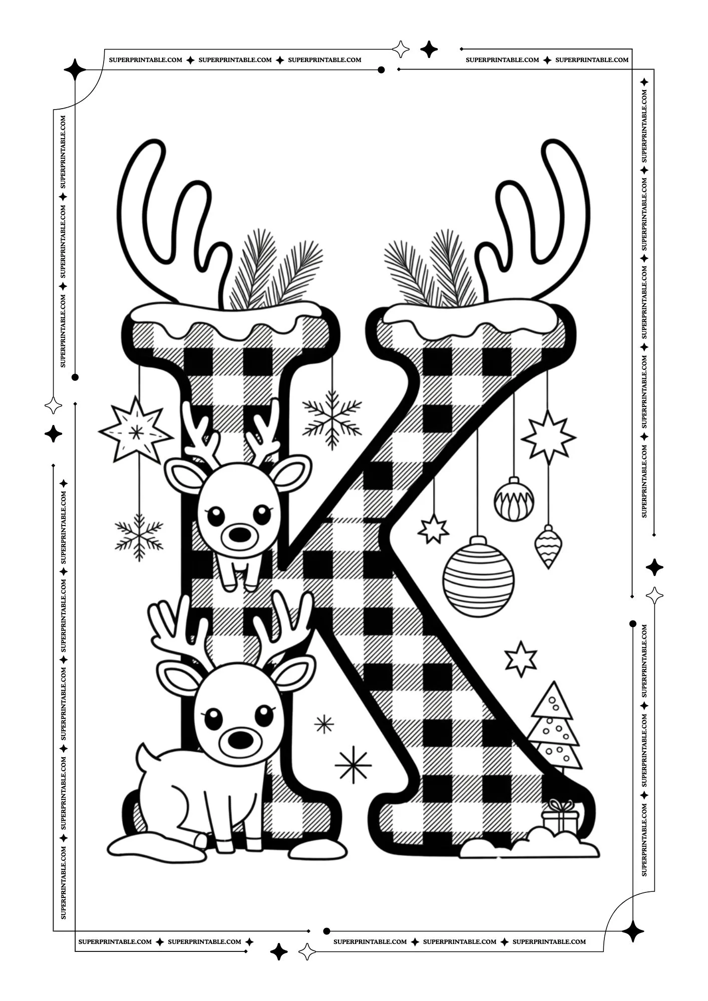 Christmas Pattern Reindeer Alphabet Coloring Pages 11